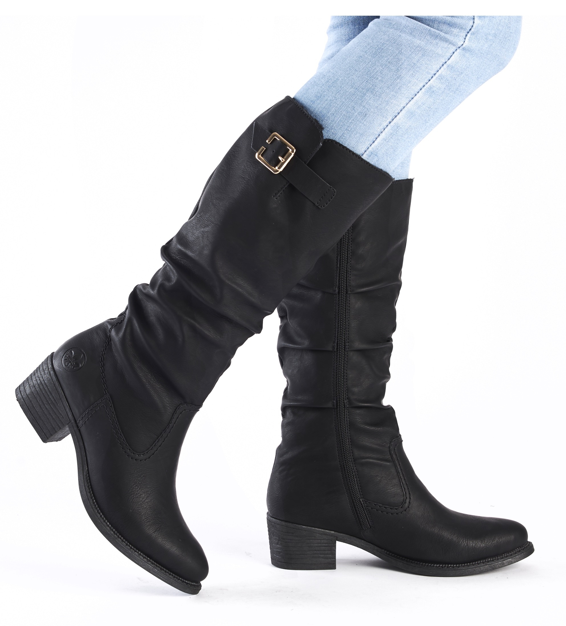 Rieker Winterstiefel, Langschaftstiefel, Blockabsatz, Innenreißverschluss, slouchy Schaft