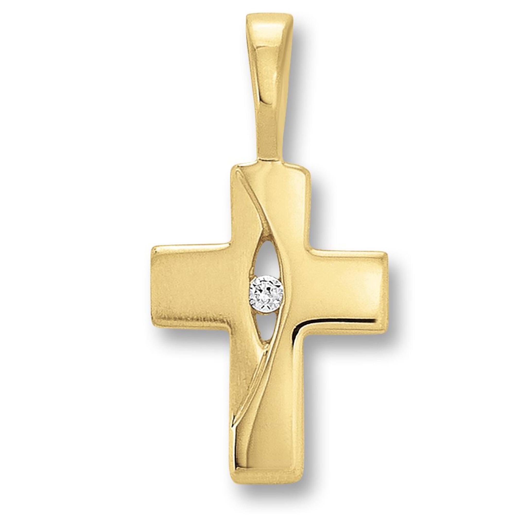 Kettenanhänger ONE ELEMENT "Zirkonia Kreuz Anhänger aus 333 Gelbgold", gold, Schmuckanhänger, Damen, Gelbgold 333 Gold, Gelbgold 333, Gold, Kettenanhä