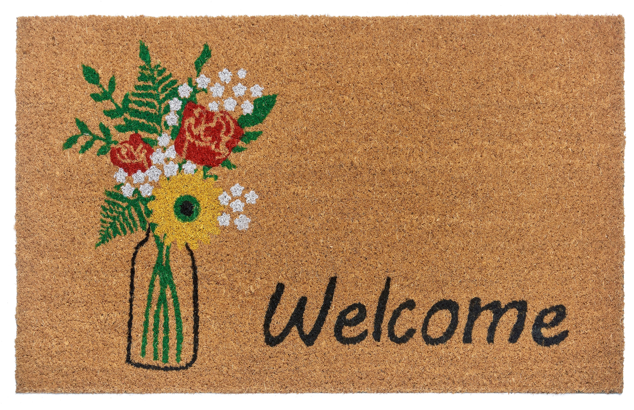Fußmatte »Welcome & Flowers«, rechteckig, Kokos, Schmutzfangmatte, Outdoor,...