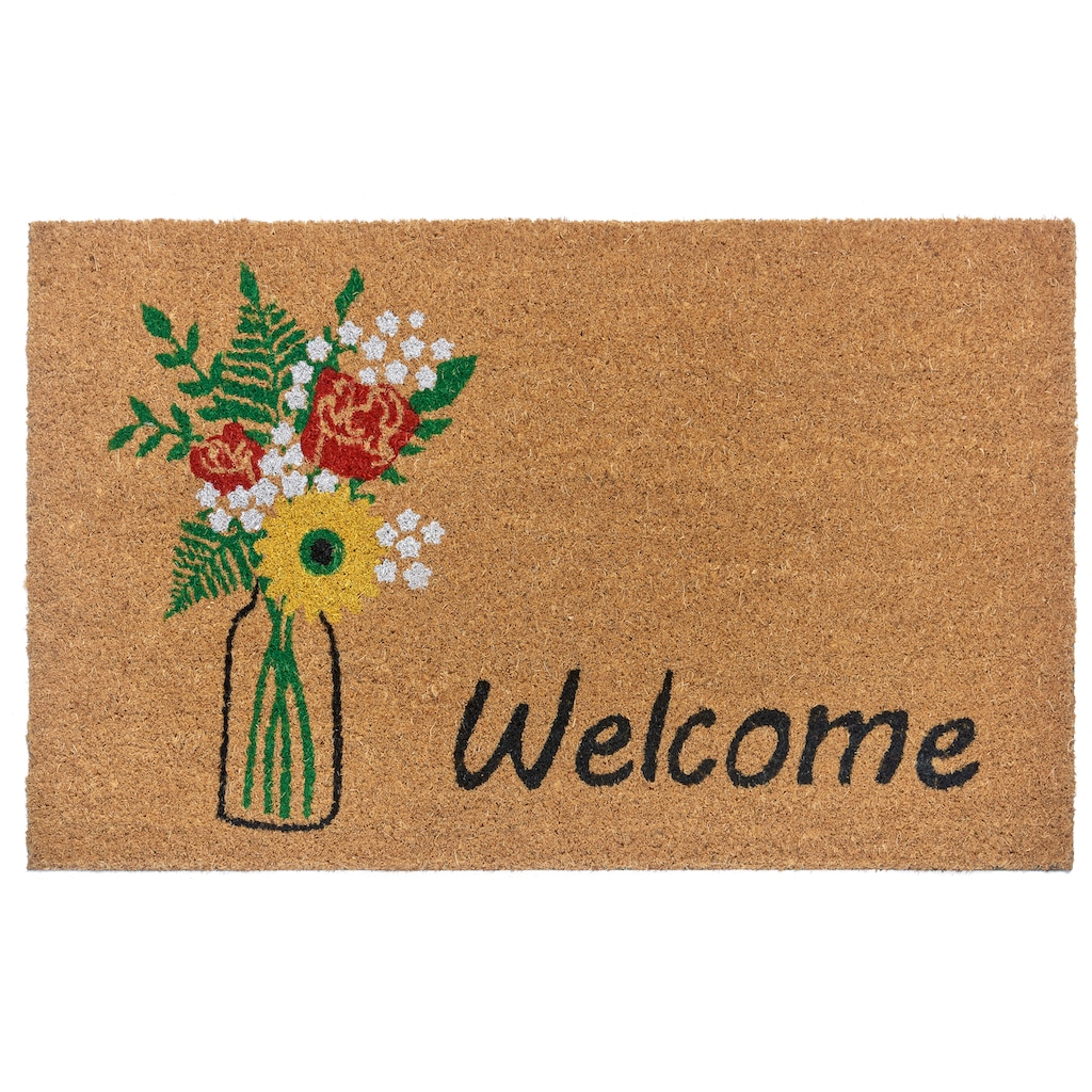 HANSE Home Fußmatte »Welcome & Flowers«, rechteckig, Kokos, Schmutzfangmatte, Outdoor, Rutschfest, Innen, Kokosmatte, Flur