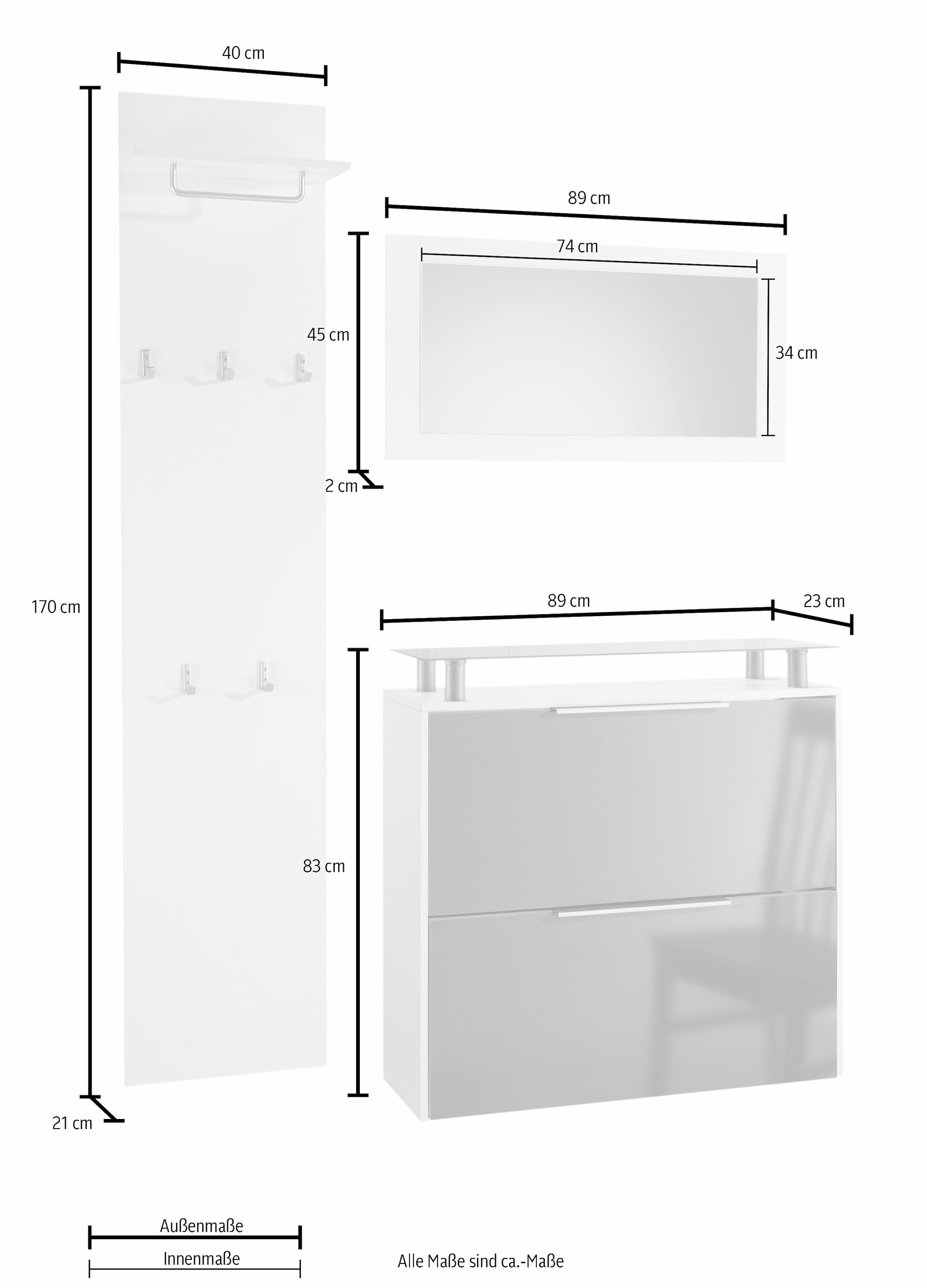 borchardt Möbel Garderoben-Set »Rena 2, (3-tlg.)«, mit Glasablage kaufen |  BAUR