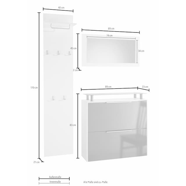 borchardt Möbel Garderoben-Set »Rena 2, (3-tlg.)«, mit Glasablage kaufen |  BAUR