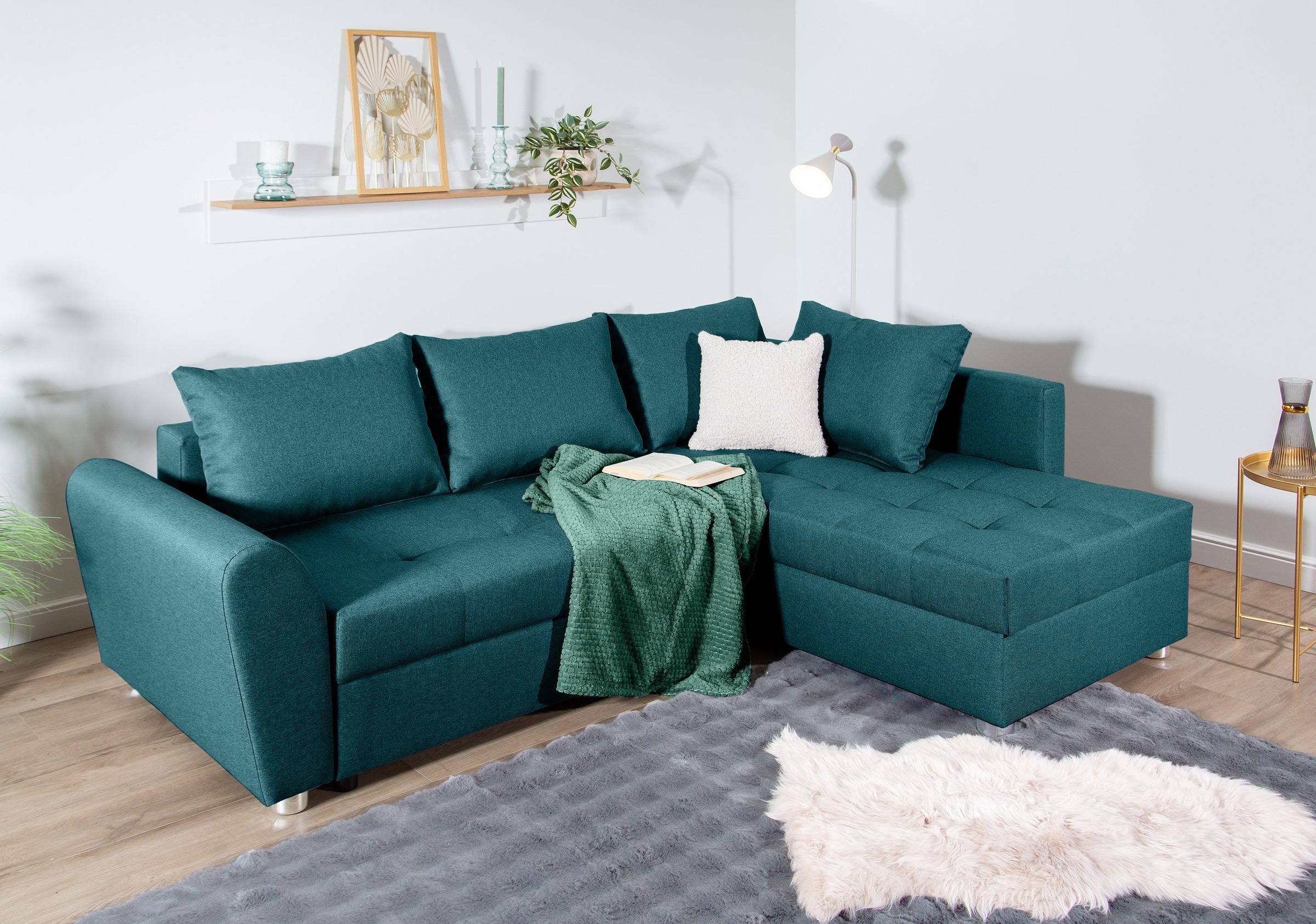 COLLECTION AB Ecksofa »JANA«, Ecksofa,Bettfunktion,Bettkasten,Bonnelfederkern,Rückenkissen