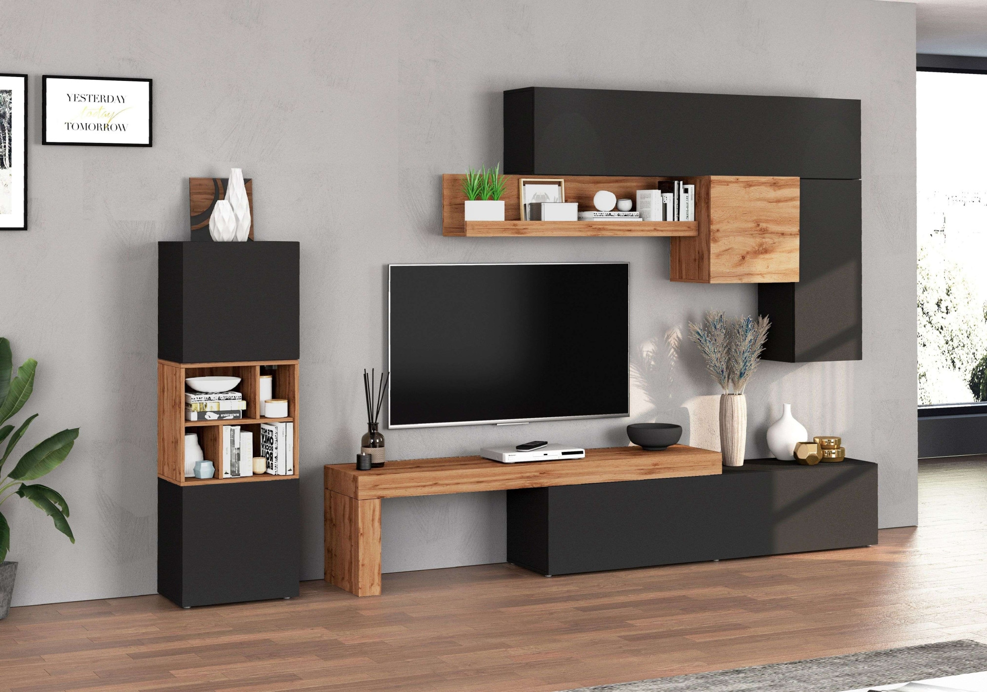 INOSIGN Wohnwand »Chronos Wohnwand, Medienwand, 8-er set«, (Set, 8 St.), ca. 320 cm mit Hängeschränke, Würfel, Regal, Lowboard, Made in Italy