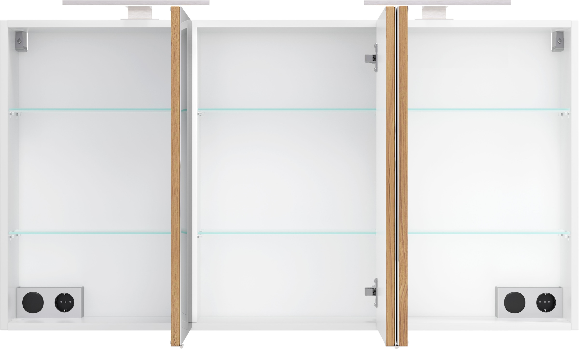 welltime Spiegelschrank »TRIENT, 3D-Spiegelschrank 120 cm, gedämpfte Scharniere« matt weiß/Wildeiche, gedämpfte Scharniere