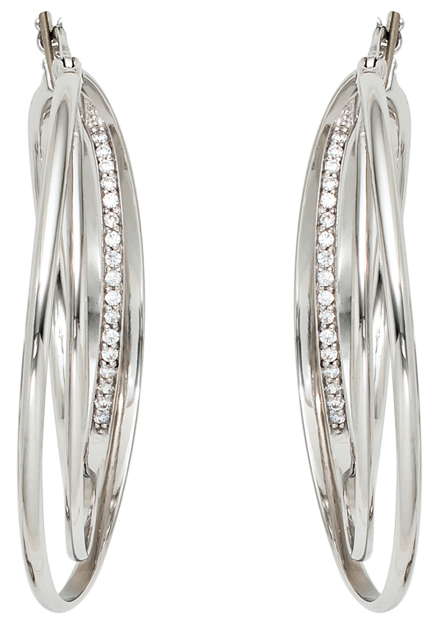 JOBO Paar Creolen 925 Silber mit 34 Zirkonia