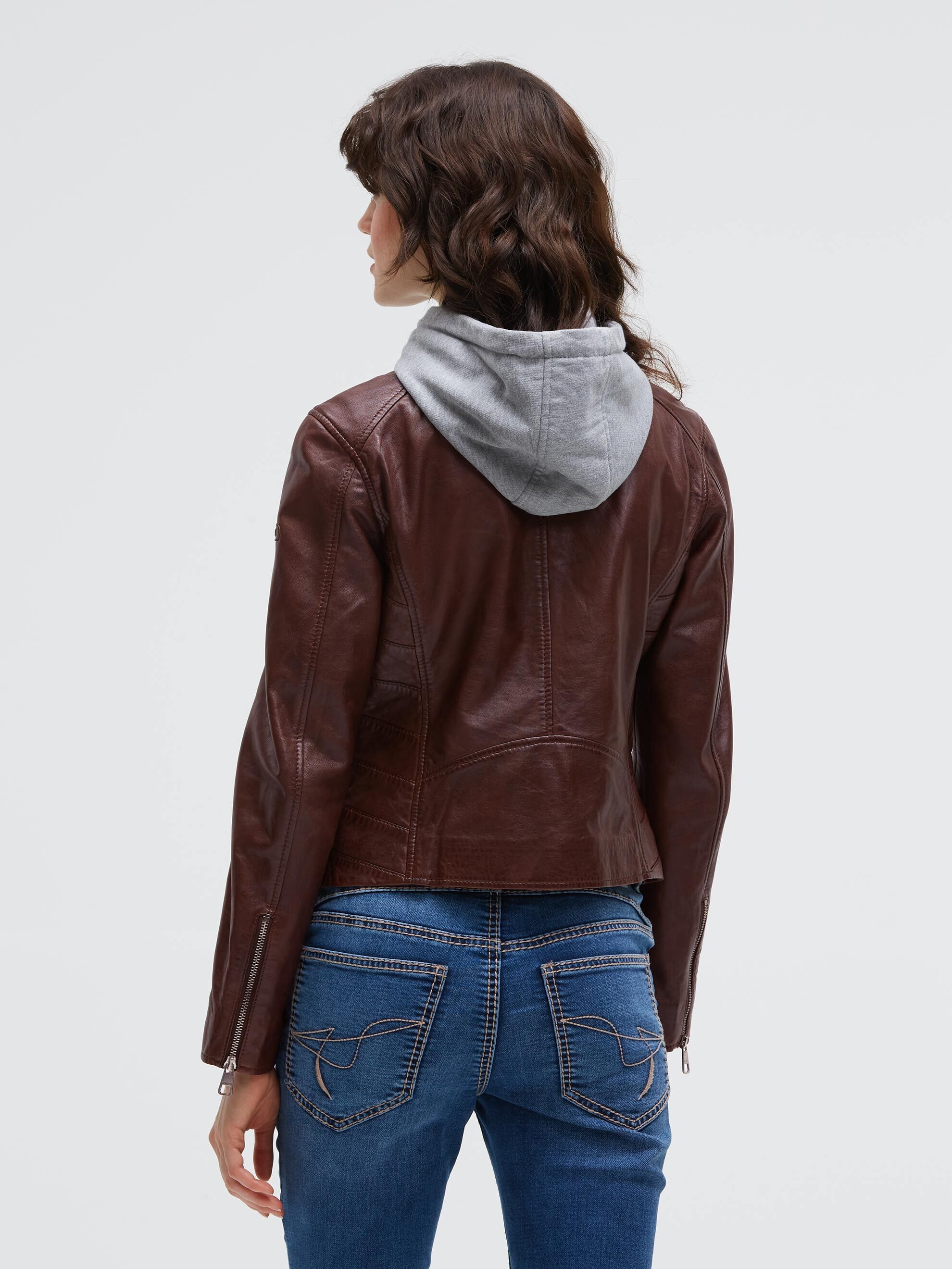 SOCCX Lederjacke mit Kapuze mit Reißverschluss an den Einschubtaschen