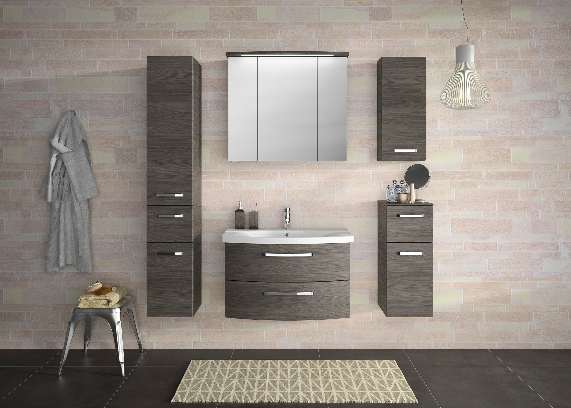 Saphir Waschtisch »Serie 4010 Keramik-Waschtisch mit Unterschrank, 84 cm breit«, Waschplatz mit 2 Schubladen, Badmöbel-Set mit Waschtisch