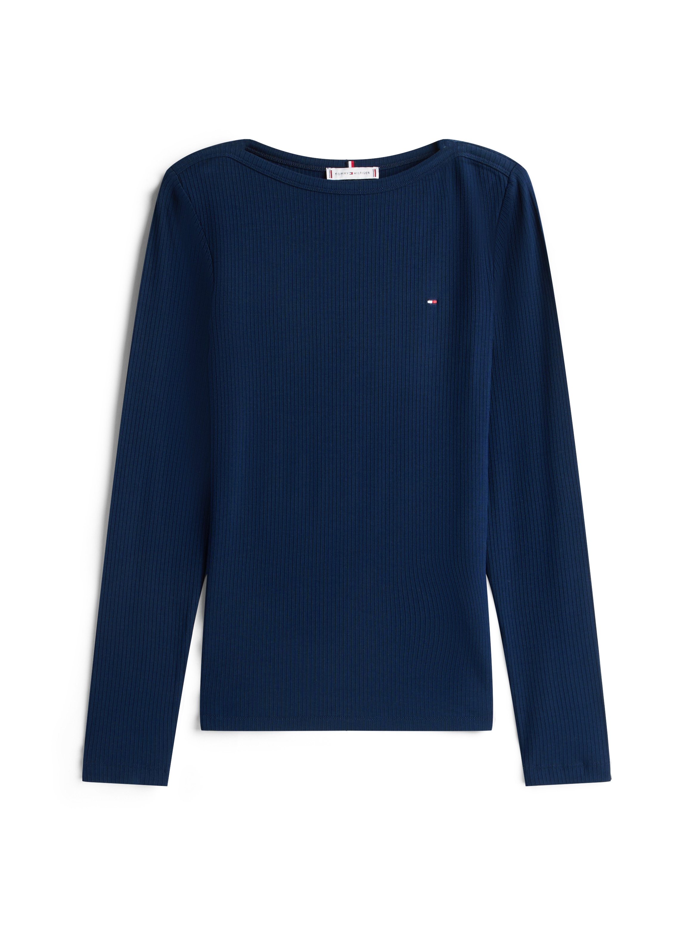 Tommy Hilfiger Langarmshirt »SLIM 5X2 RIB BOAT-NK LS mit U-Boot Ausschnitt und Rippstruktur«, unifarben, casual, slim fit, Viskosemix, U-Boot-Ausschnitt