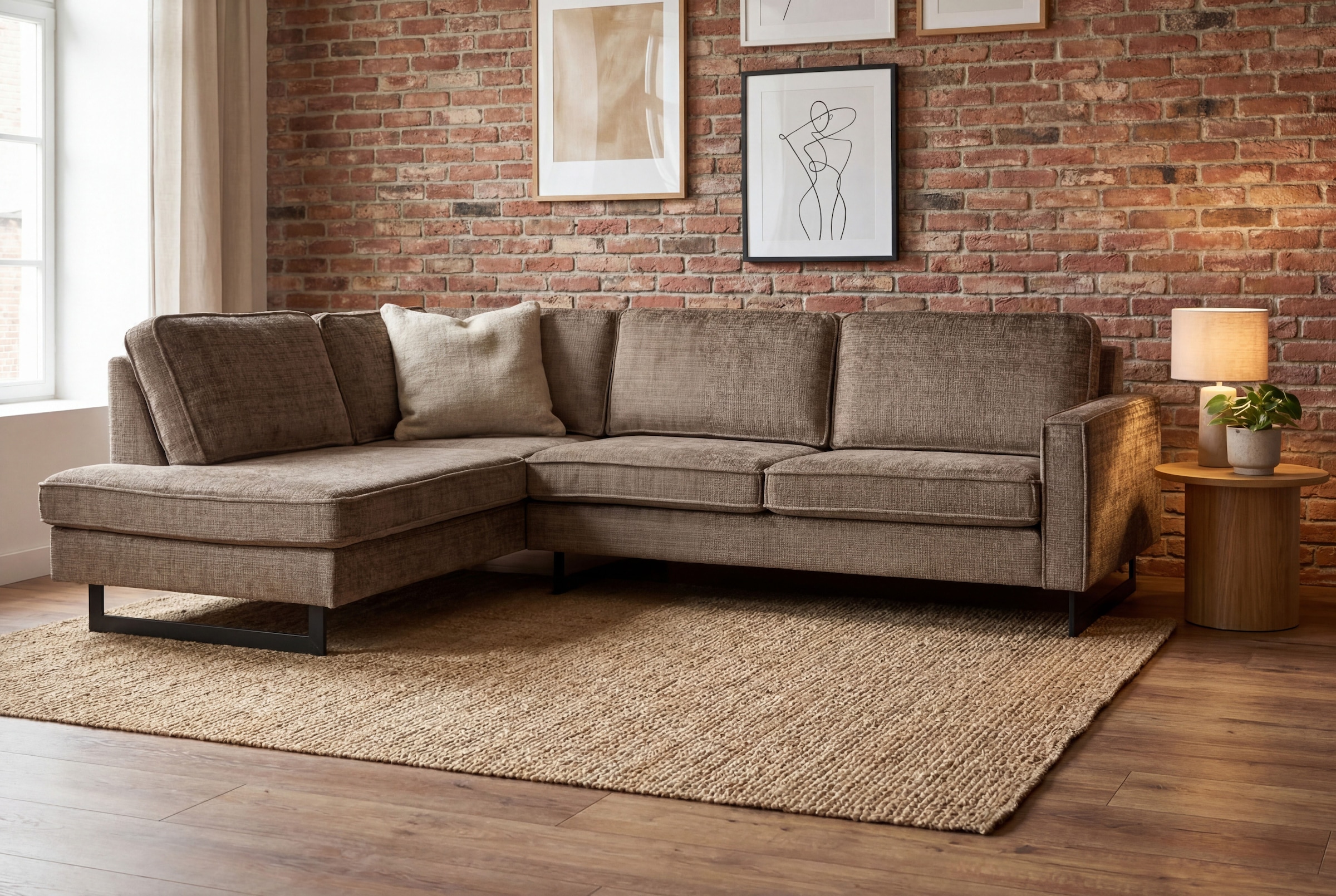OTTO home Ecksofa "Pinto, 290 cm, Cord, Chenille, Lederoptik, Ottomane links / rechts" mit Keder, schwarze Metallfüße, Wellenunterfederung