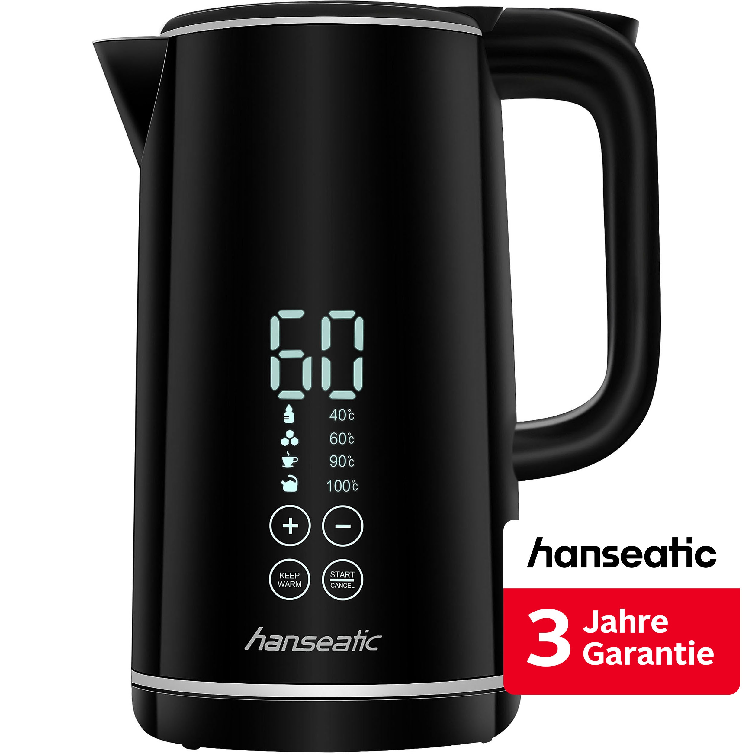 Hanseatic Wasserkocher "HWK172200DBD, mit Temperaturvorwahl" 1,7 l 2200 W inkl. 3 Jahre Herstellergarantie