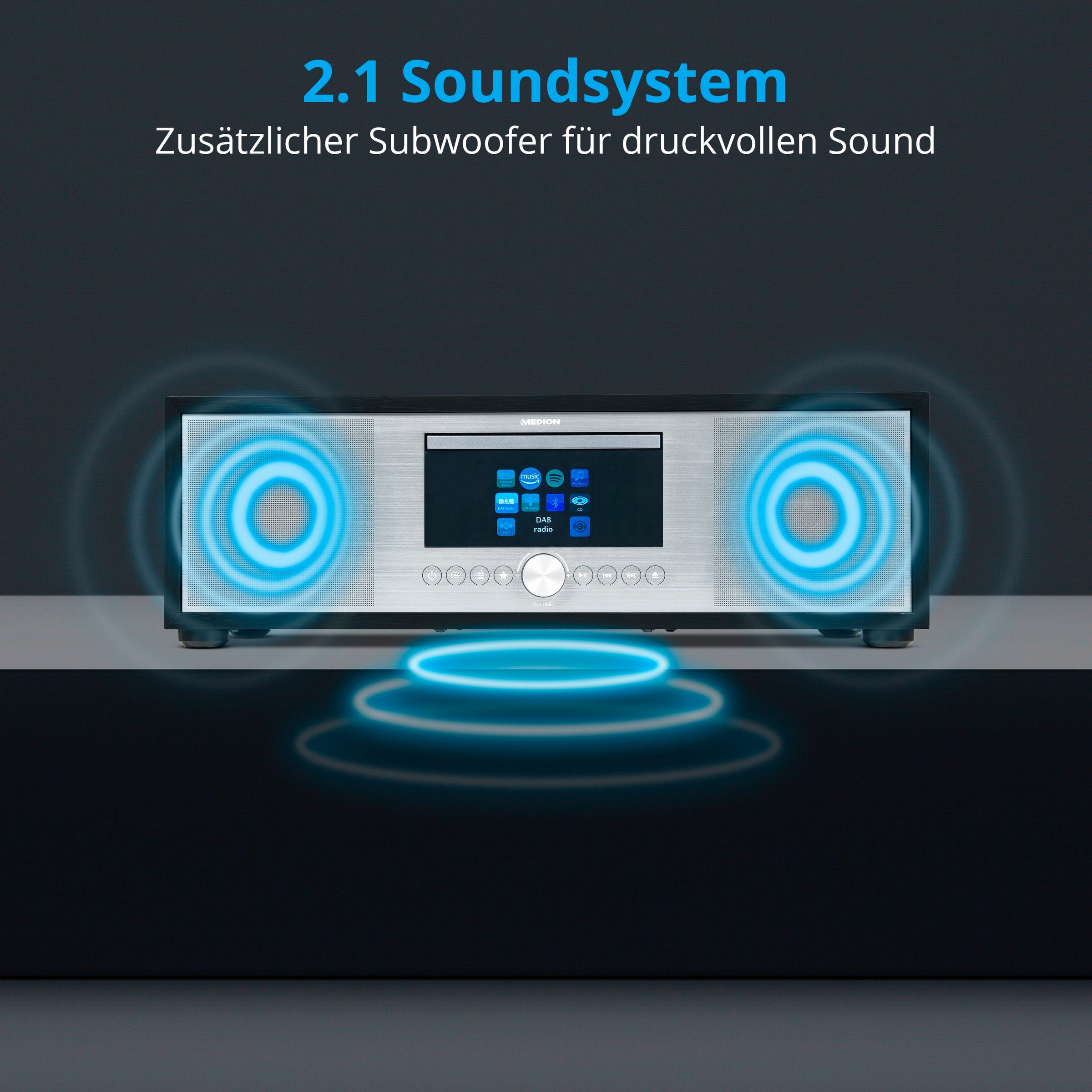 Medion® Internet-Radio »All-In-One Audio System LIFE® P-Serie«, (Bluetooth-LAN (Ethernet)-WLAN Internetradio-Digitalradio (DAB+)-UKW mit RDS-FM-Tuner 80 W)