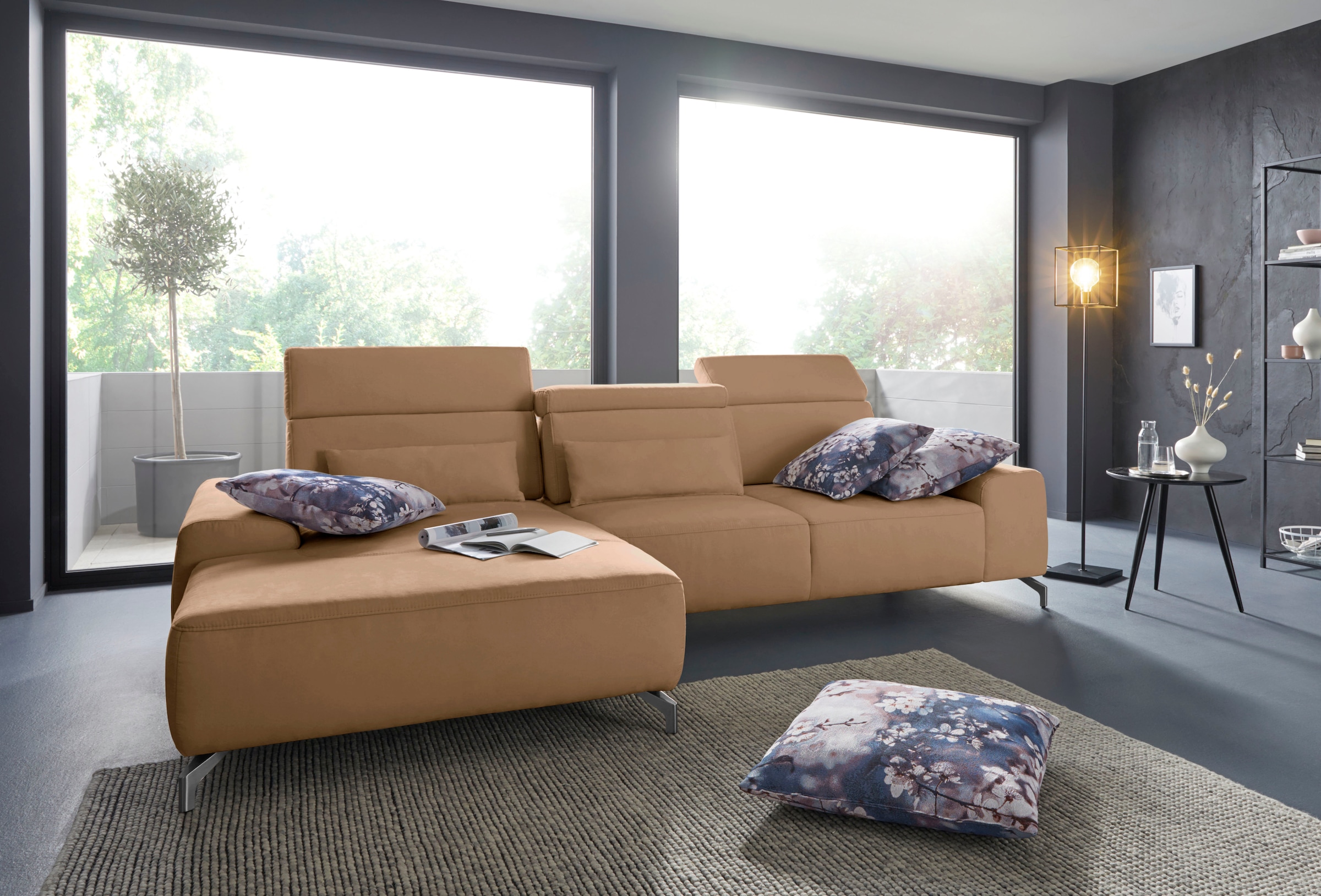 sit&more Ecksofa »Gizeh L-Form«, Fußhöhe 12 cm, inklusive Sitztiefenverstellung und Kopfteilverstellung