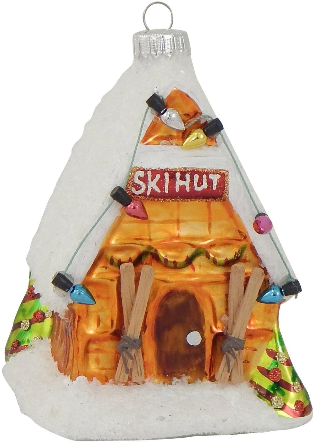 Krebs Glas Lauscha Christbaumschmuck "Ski Hütte, Weihnachtsdeko, Christbaumschmuck", (1 tlg.), mundgeblasen