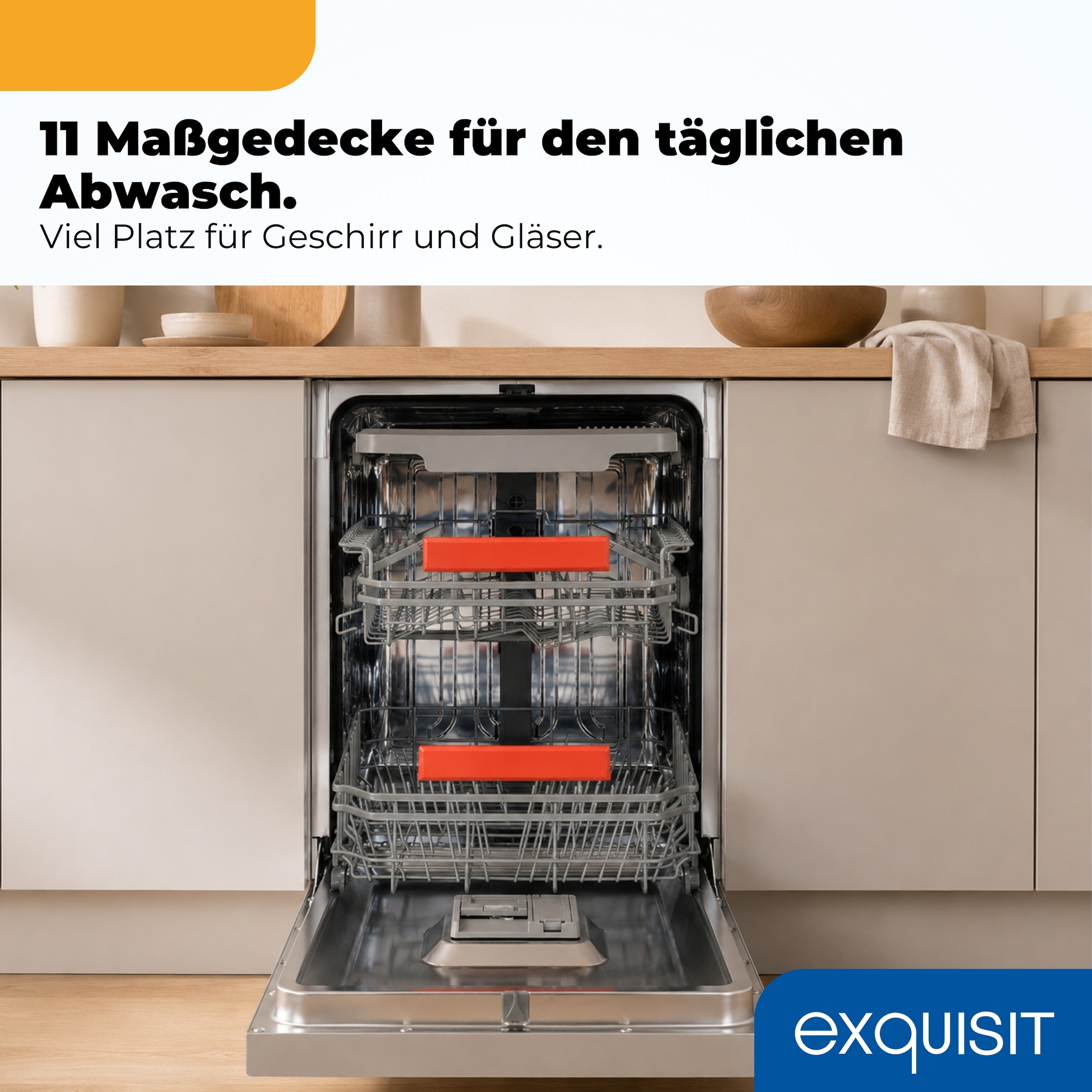 exquisit Standgeschirrspüler 9310 »GSP9311-450C silber« 8,3 l 10 tlg. Maßgedecke 10 Maßgedecke, 7 Programme, LED, Besteckkorb, Auto Door Open, AquaStop