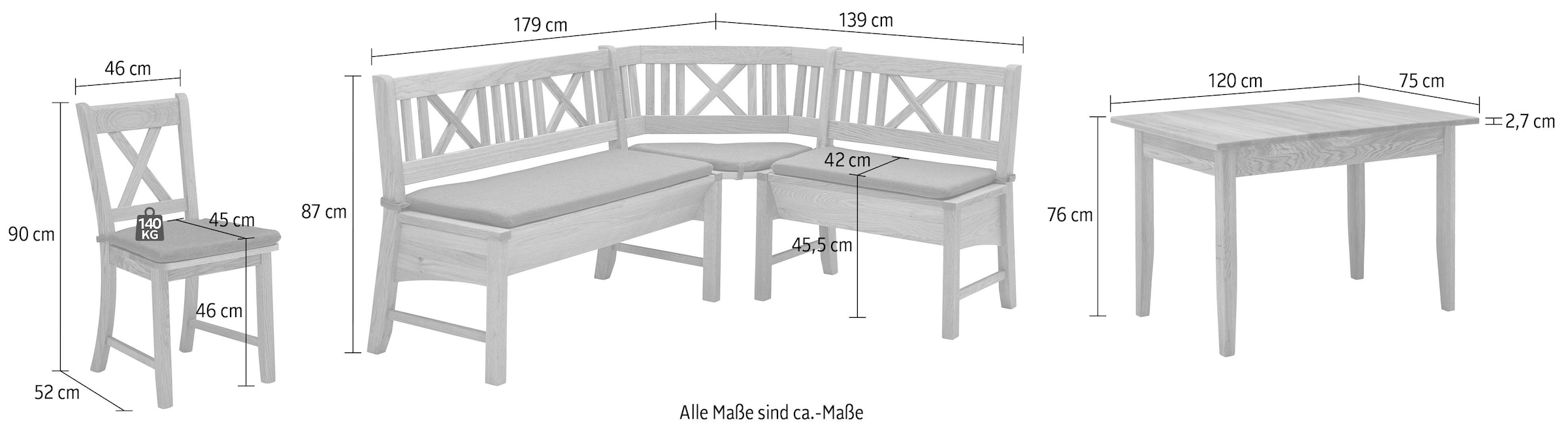 Eckbank ist SCHÖSSWENDER kaufen Eckbankgruppe Truhe, (Set, »Königsee«, mit Eckbank Wendekissen 4 mit BAUR | umstellbar, tlg.),