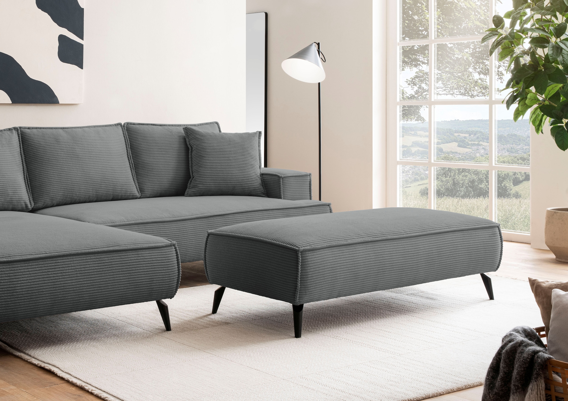 andas Hocker »TVINNU, mit Kedernaht in Cord«, zur Serie TVINNU, gemütlicher Sitzkomfort, rechteckig, schwarze Füße