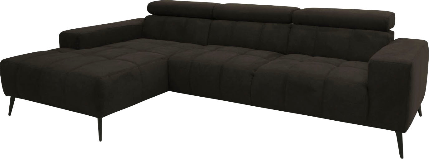 DOMO collection Ecksofa »Trento L-Form, mit Kufenfuß oder Einzelfuß«, wahlweise mit Kopfteilverstellung, Recamiere links/rechts bestellbar