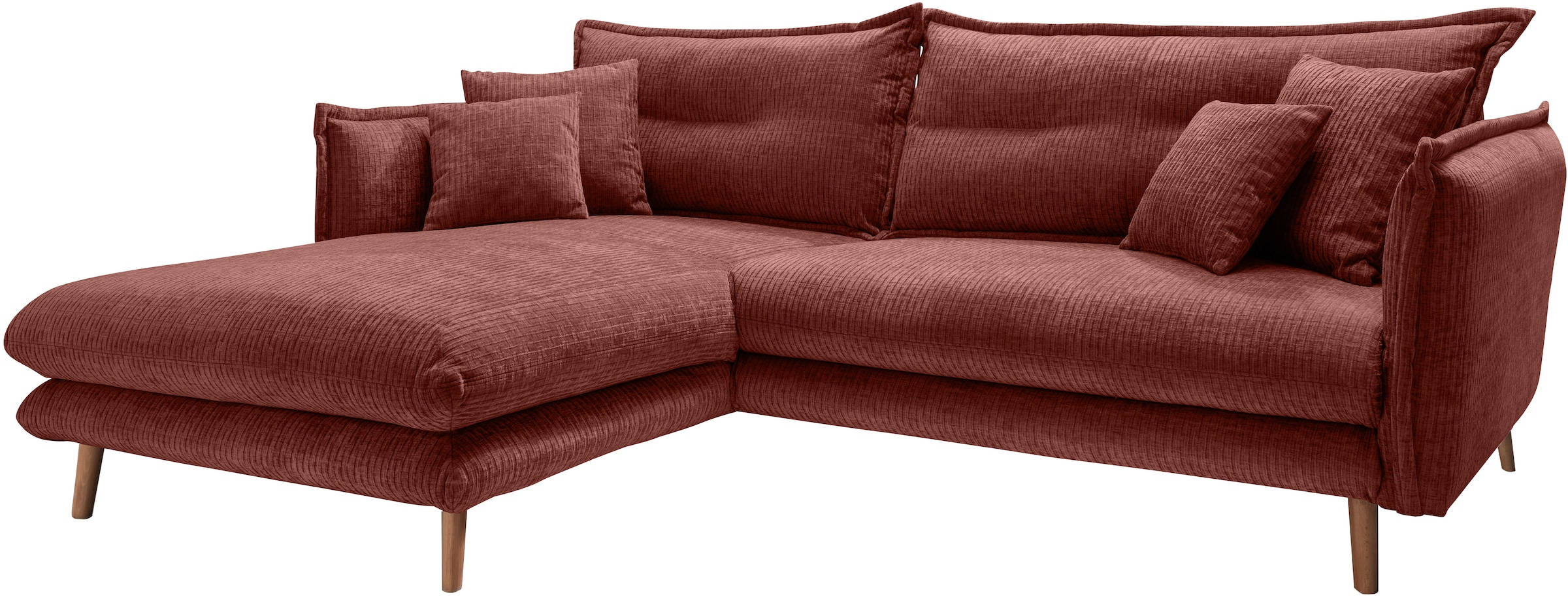 INOSIGN Ecksofa »Lazio modern und bequem, schmale Armlehnen, tolle Detailverarbeitung«, zwei verschiedene Fußfarben wählbar
