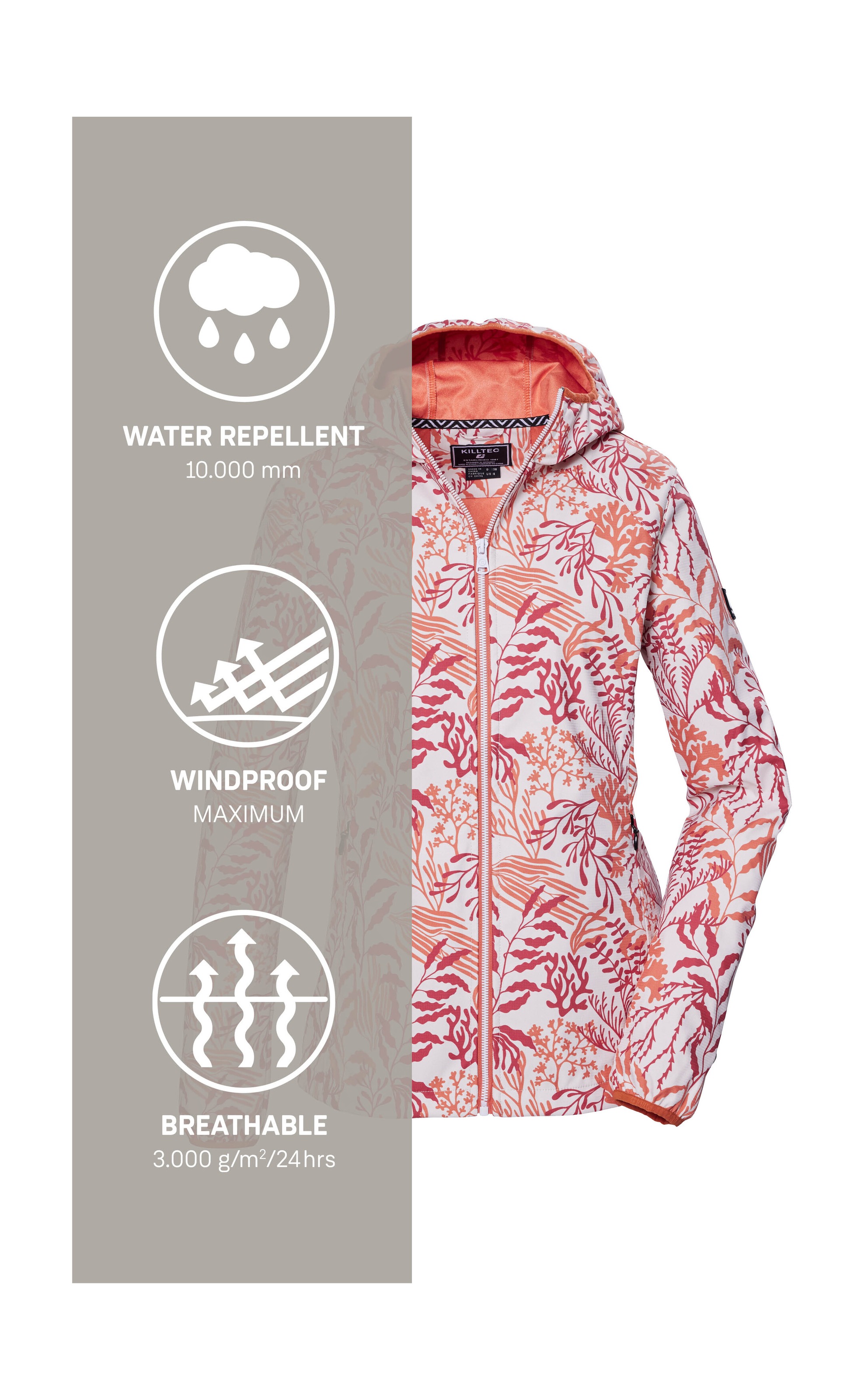 Killtec Softshelljacke »KOS 56 WMN SFTSHLL JCKT«, Wasserabweisende, winddichte Softshelljacke mit floralem Print