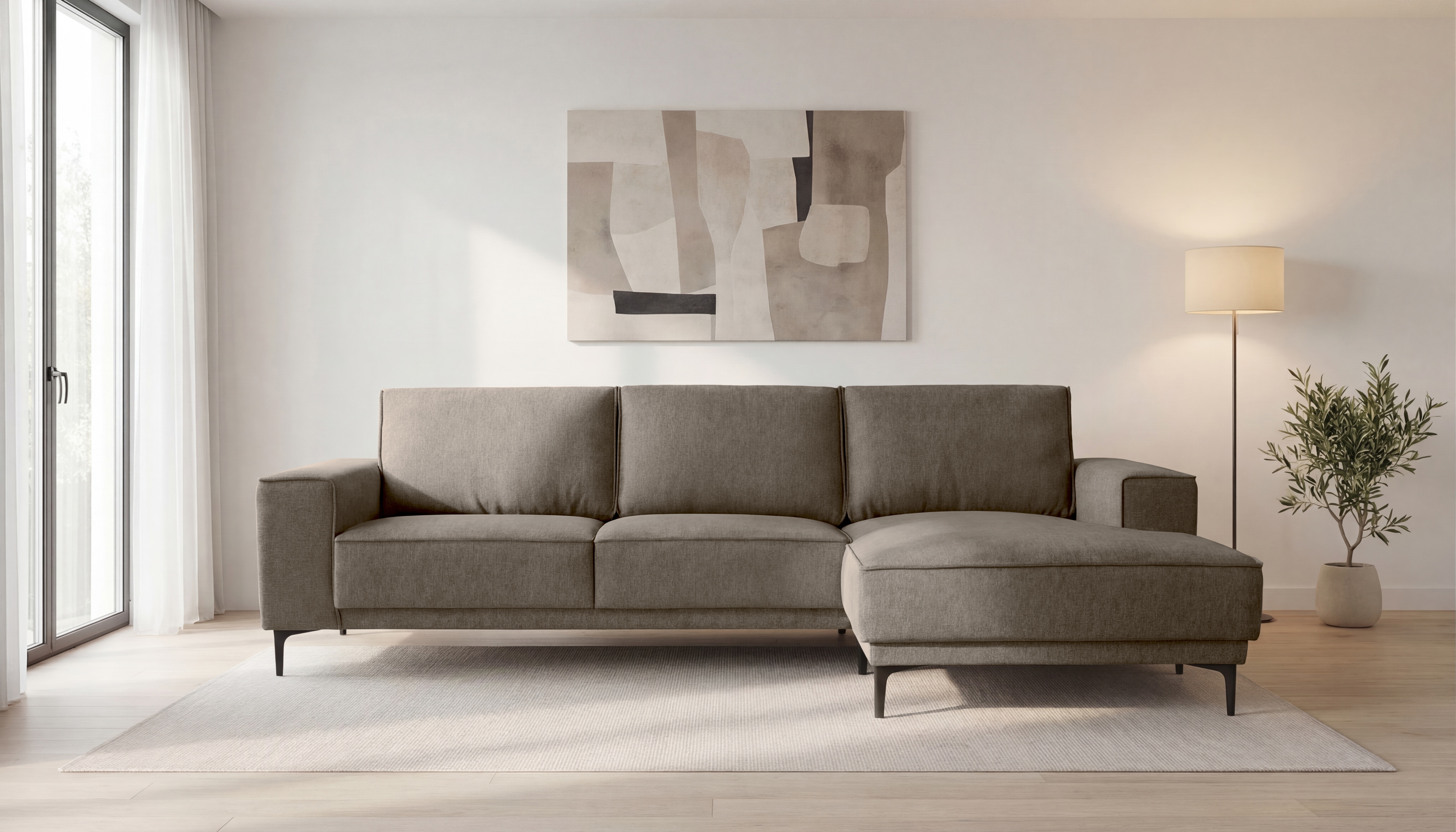 OTTO home Ecksofa "OLAND Struktur L-Form, B: 280 cm, Skandi-Design" L-Form, 280 cm, Wellenunterfederung, Skandi-Design, Metallfüße