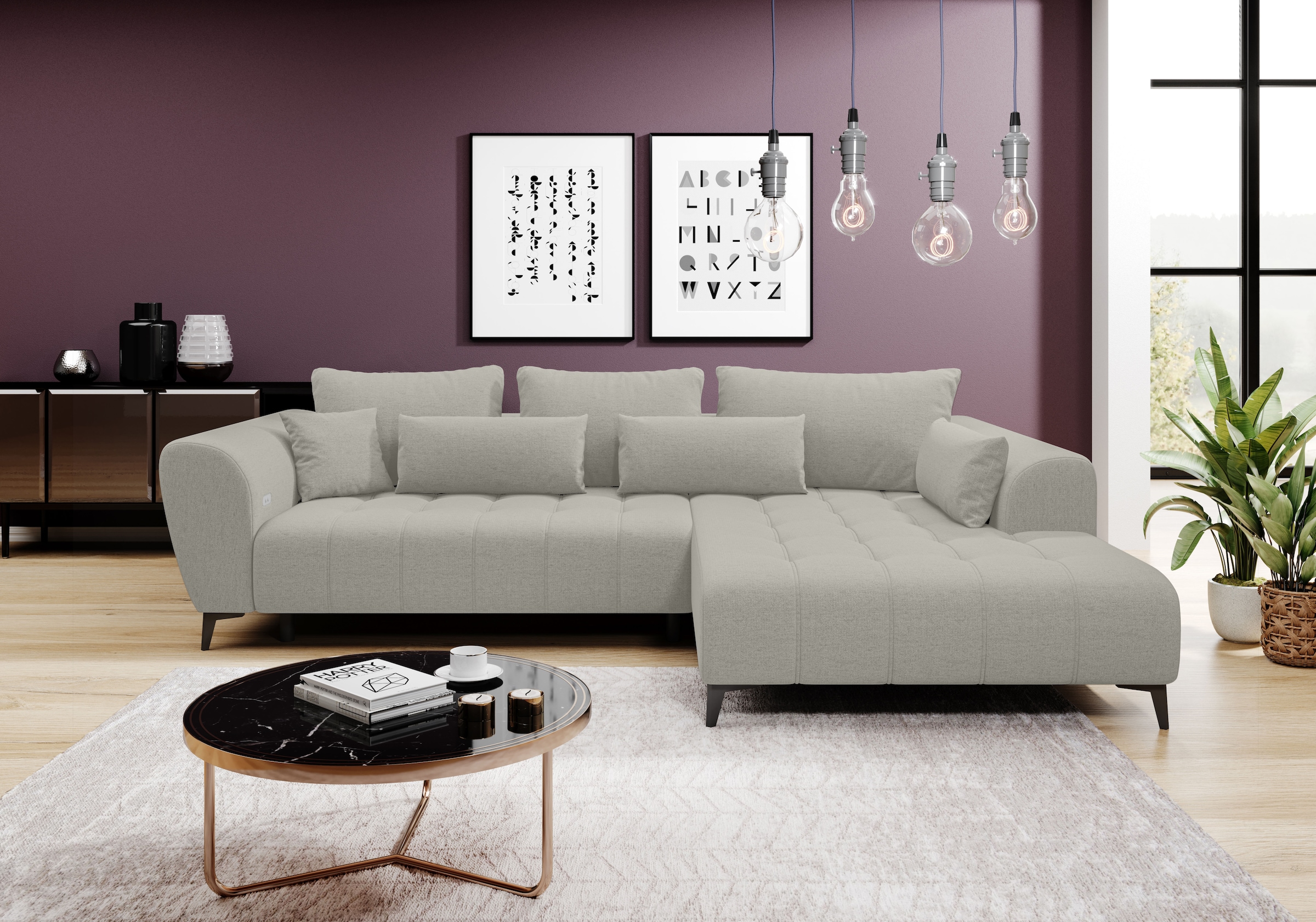 WERK2 Ecksofa "Garay, XXL-Liegefläche: elektrisch ausziehbar auf ca. 228×12 günstig online kaufen