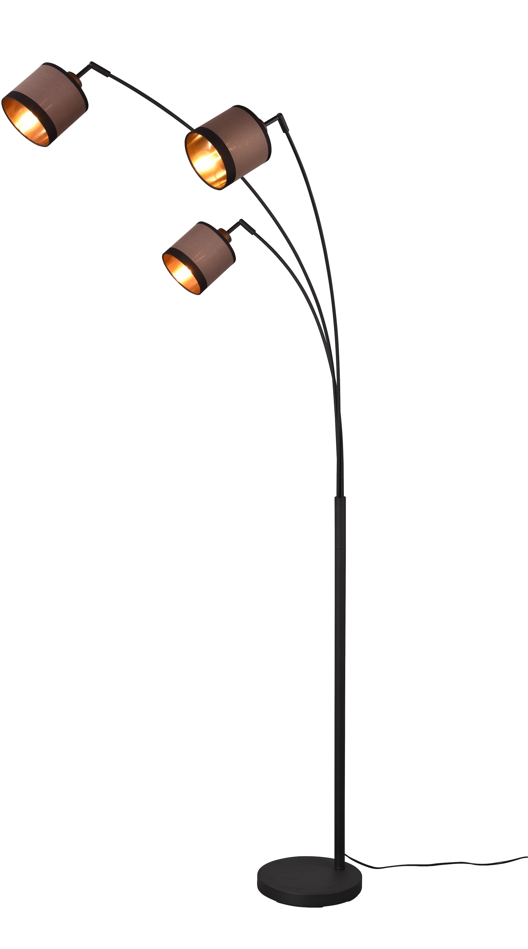 "REALITY LEUCHTEN Stehlampe ""DAVOS, Stehleuchte 3-flammig exkl 3xE14 max 28W Fußschalter 185cm hoch"", schwarz (schwarz matt taupe), 3, Ø 12cm H: