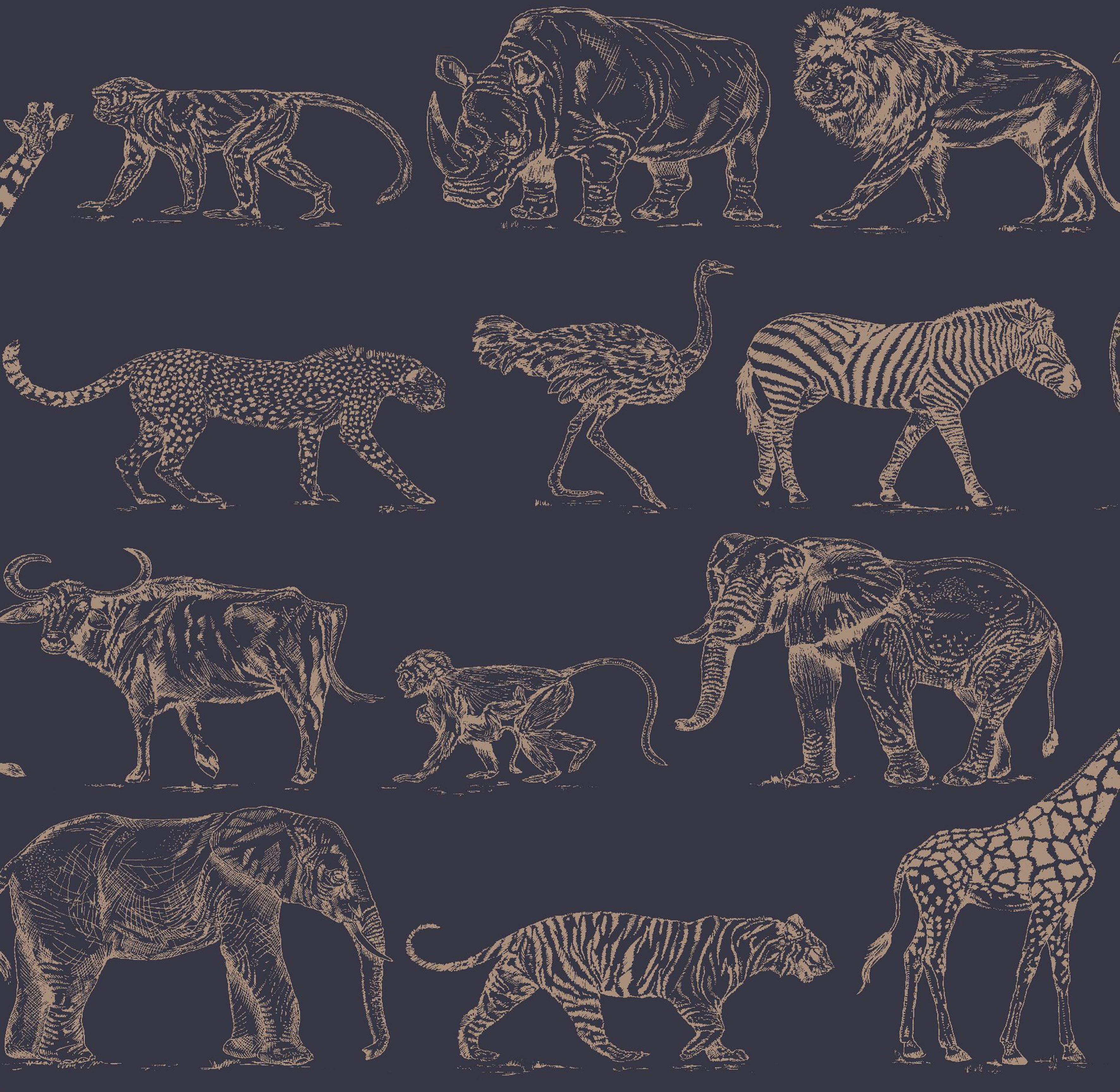 Art for the home Vliestapete "Safari" Dunkelblau - 10mx53cm