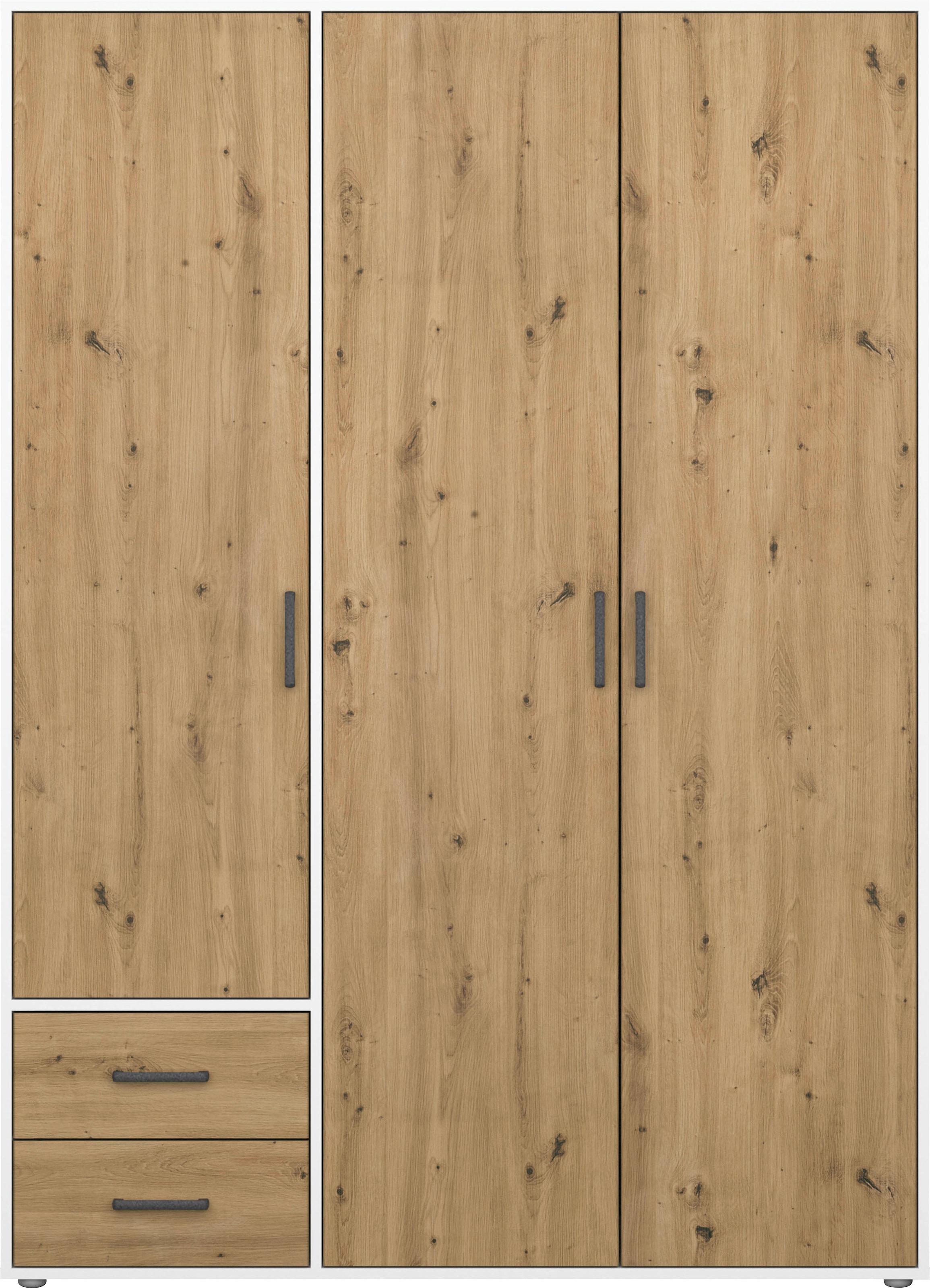 rauch Drehtürenschrank »Kleiderschrank Schrank Garderobe Wäscheschrank VOYAGER«, (in 3 verschiedenen Ausstattungen BASIC/CLASSIC/PREMIUM), moderne Griffe in Graumetallic mit Außenschubkästen MADE IN GERMANY