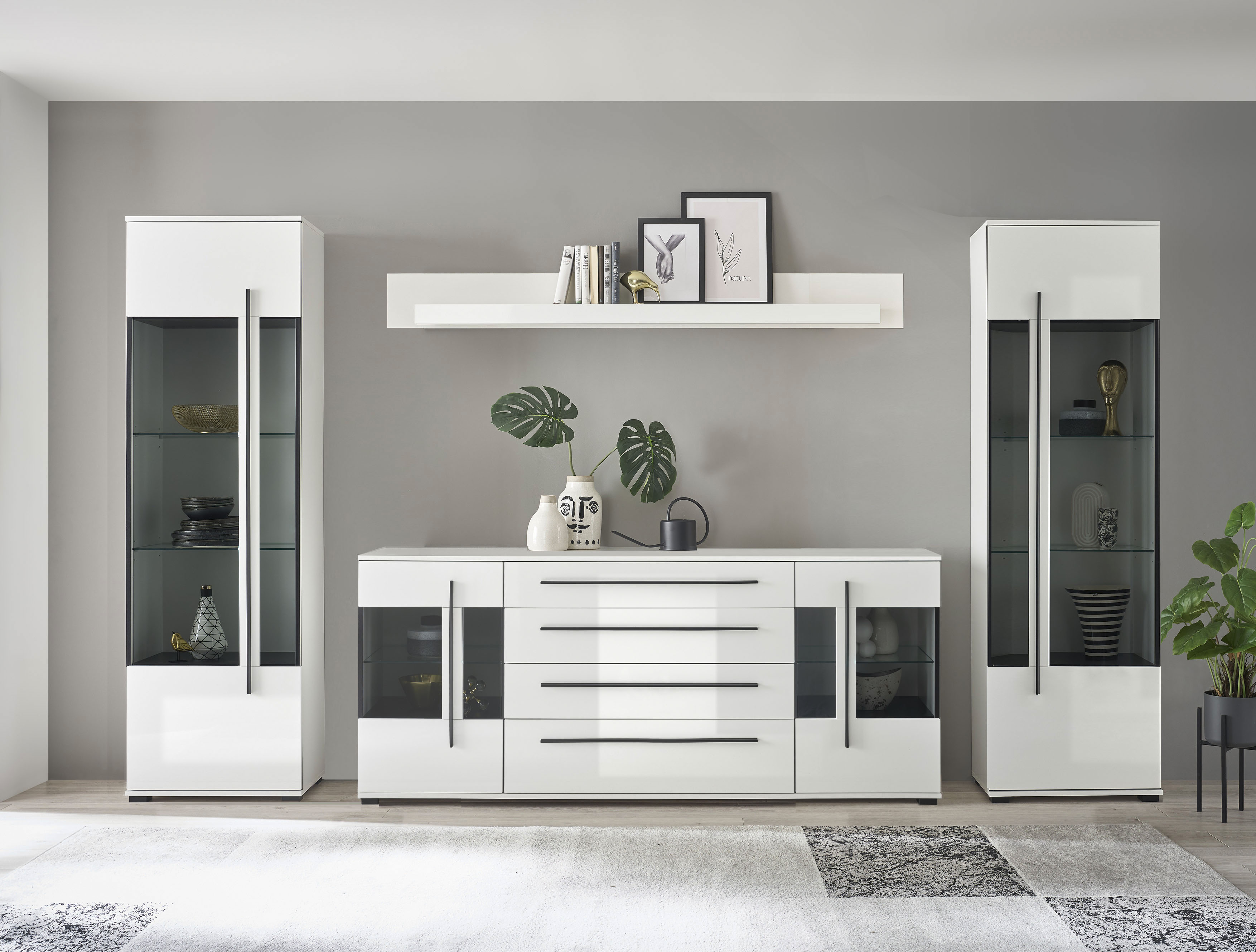 Home affaire Wohnwand "Cantara, Anbauwand, Wohnzimmer-Set, in Eiche Evoke, Weiß oder Kaschmir" Set