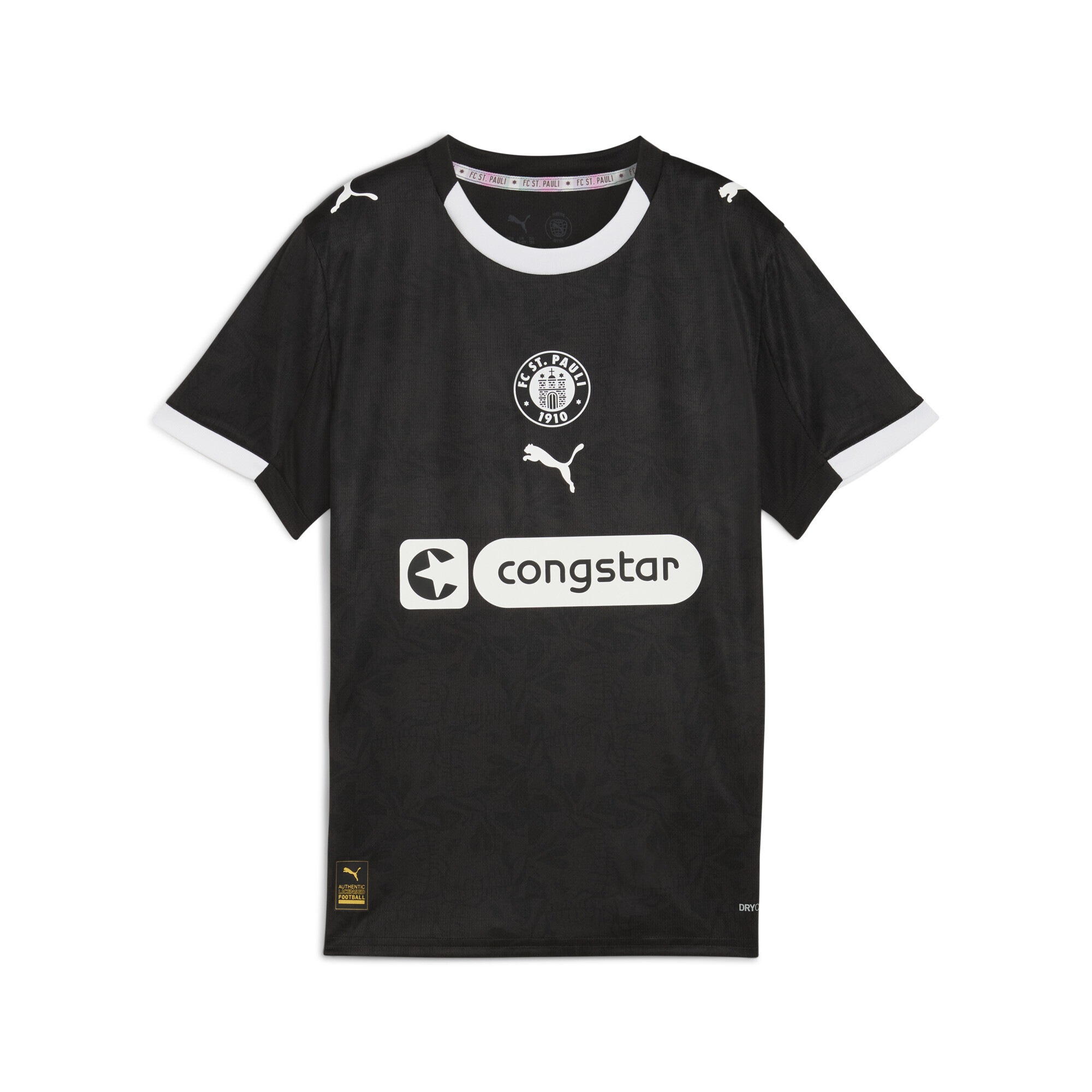 Trainingsshirt PUMA "FC St. Pauli 25/26 Ausweichtrikot Jugendliche", Mädchen, Gr. 128, weiß (schwarz, weiß), Obermaterial: 100% Polyester; Rippe: 100% Polyester; Einsatz: 100% Polyester, bedruckt, regular fit, Rundhals, Shirts