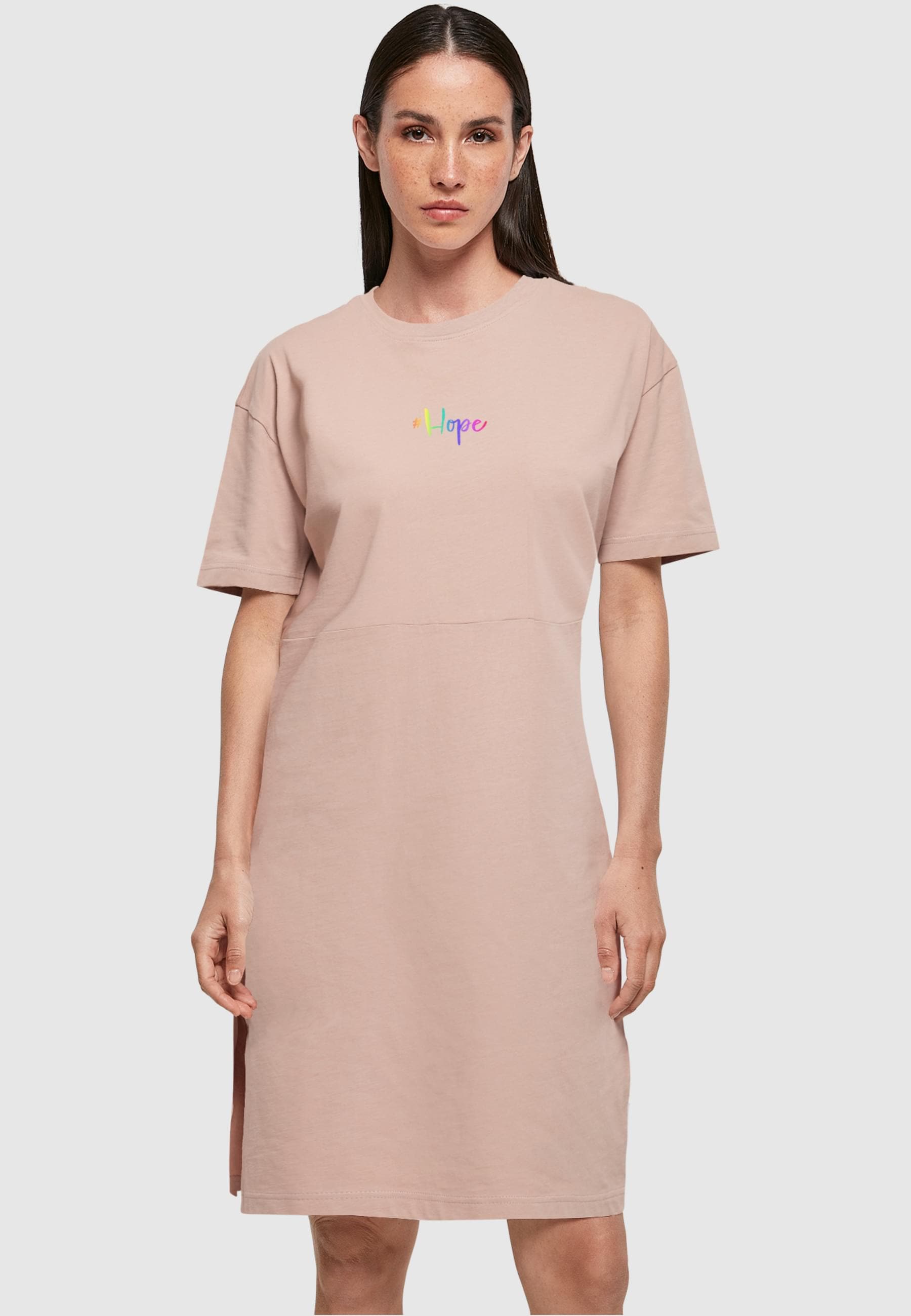 Merchcode Shirtkleid »Merchcode Damen Ladies Hope Rainbow Oversized Slit Tee Dress«, (1 tlg.)