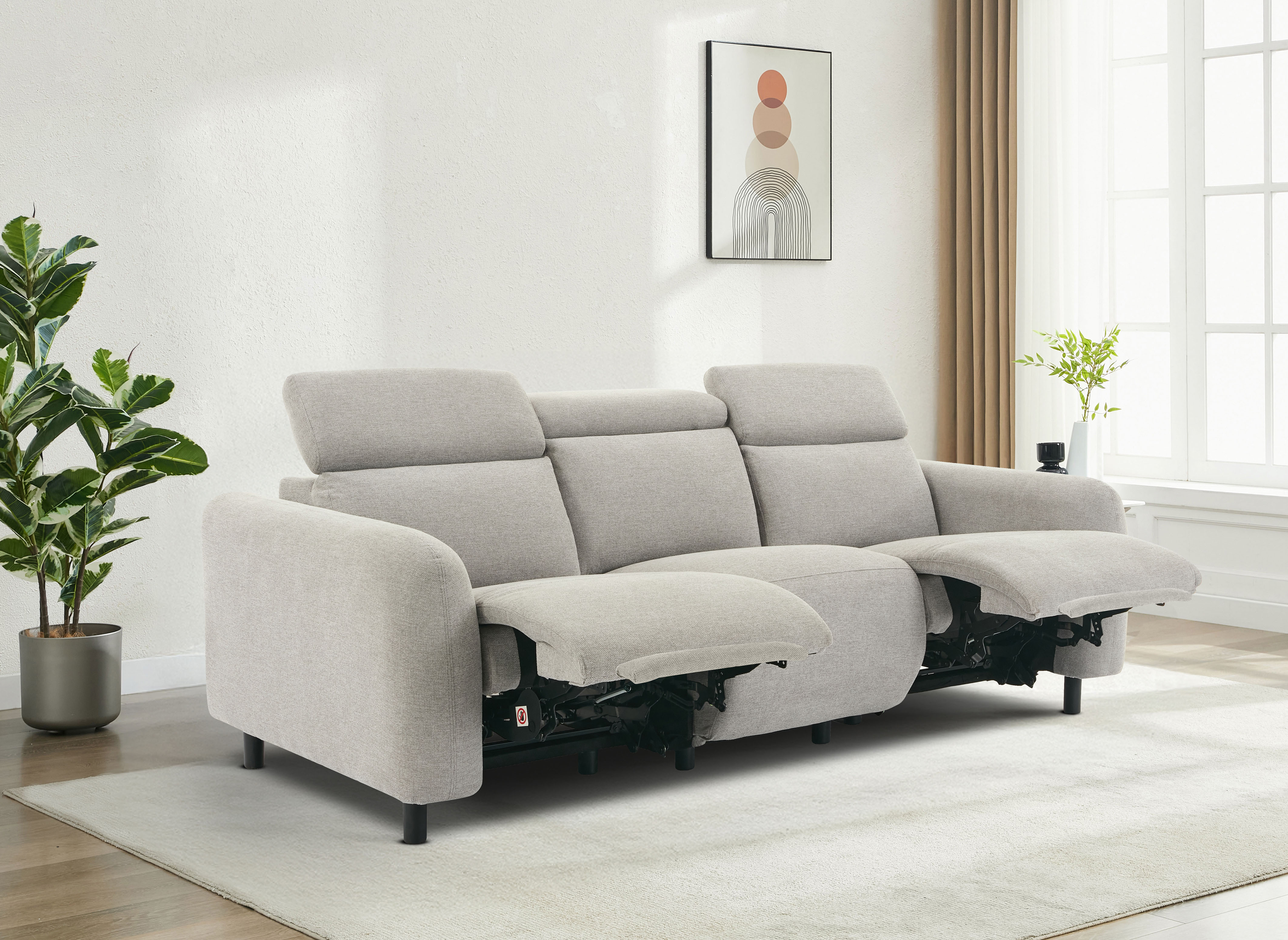 OTTO home 3-Sitzer "SKAANE Struktur-Sofa, 229 cm, manuelle-u. elektrische Relaxfunktion" Relax-Funktion in 2 Sitzen, Kopfteilverstellung, Federkernpolsterung