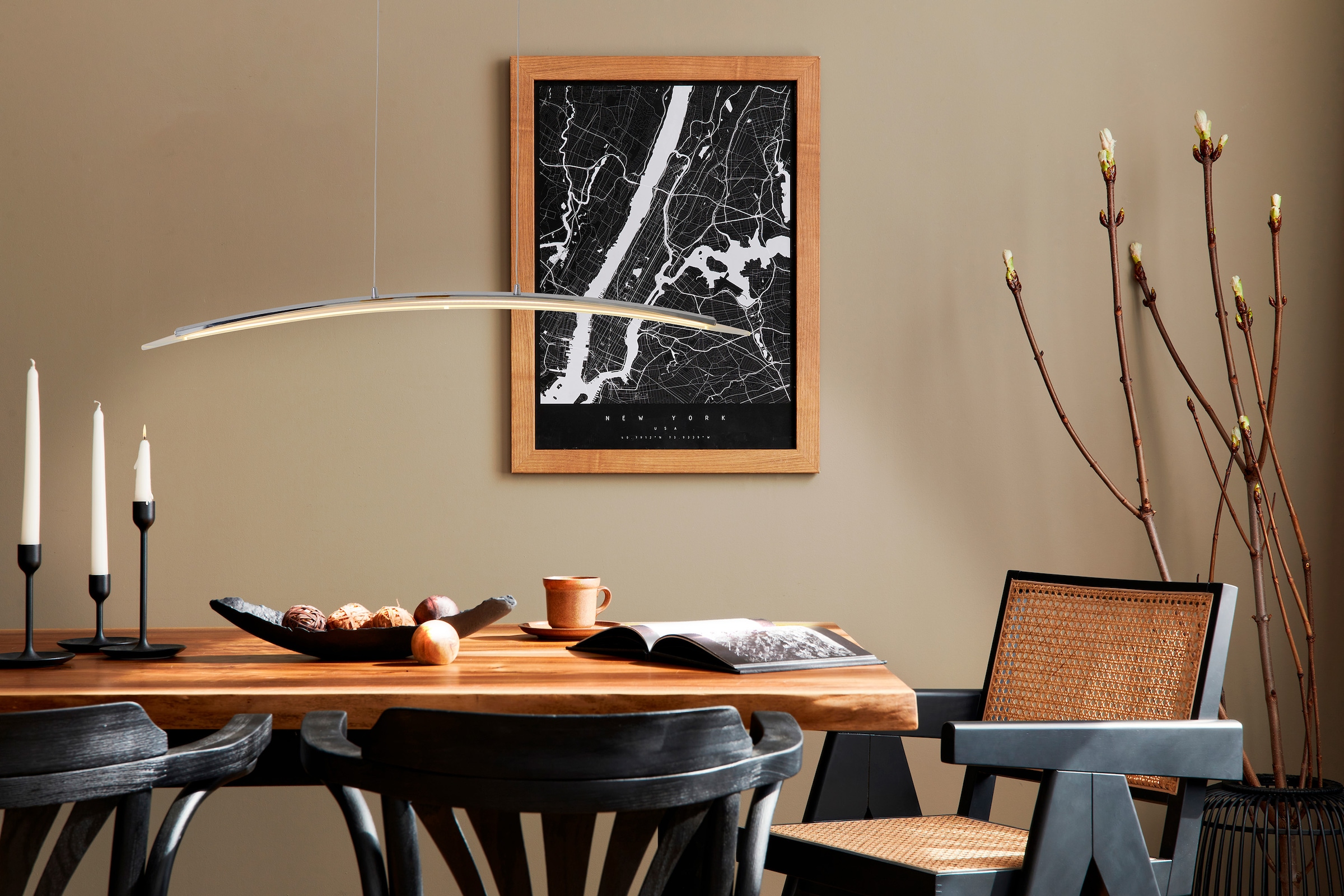 näve LED Pendelleuchte »Surf«, 1 flammig, Leuchtmittel LED-Modul | LED fest integriert, chromfarben, dimmbar mit Phasenan- und -abschnitt Dimmer, L: 100cm
