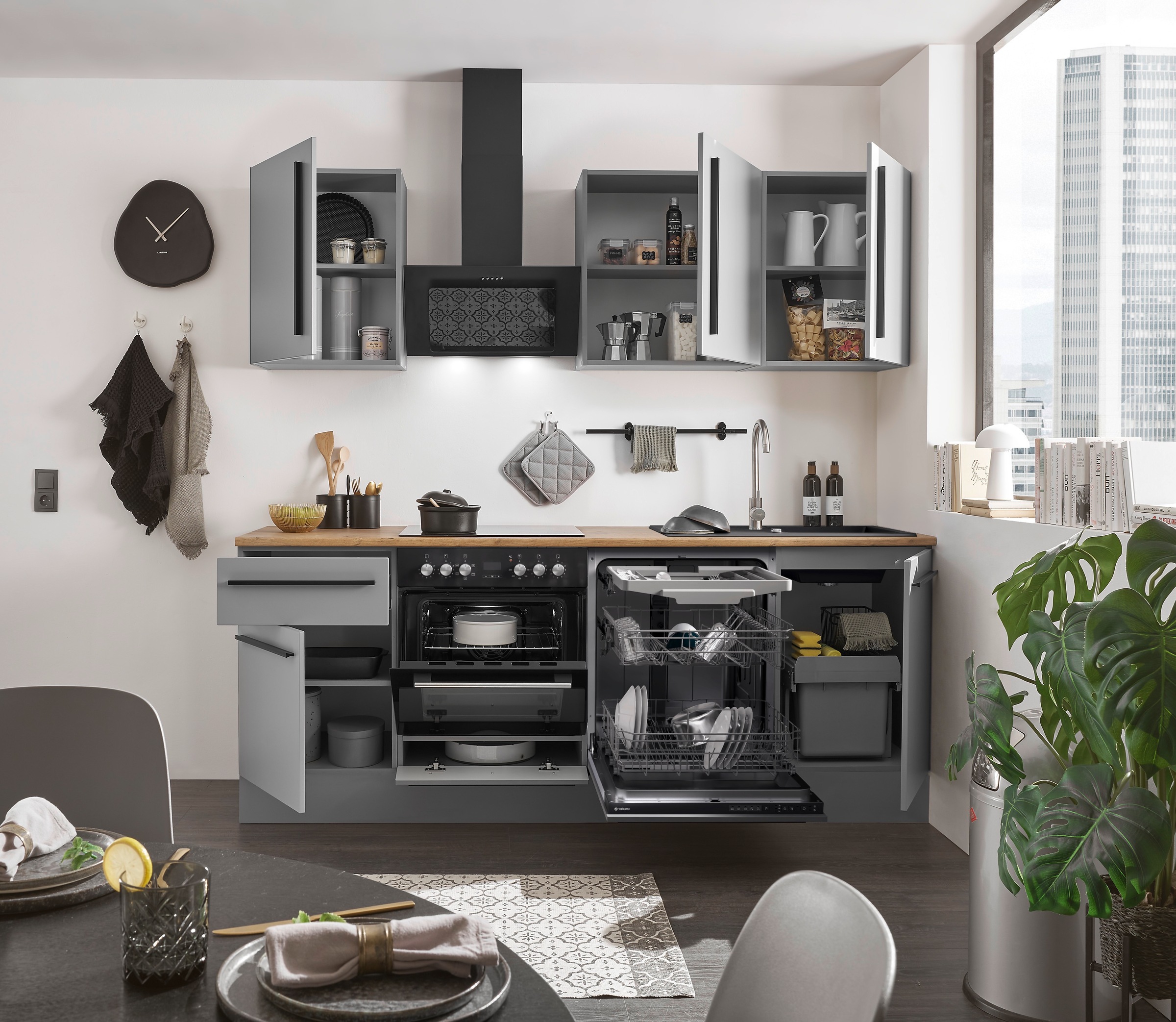 BASIC by Balculina Winkelküche »Denver, Küche BxHxT 220 x 211 x 60«, Breite 220 cm, wahlweise mit E-Geräten und Induktion