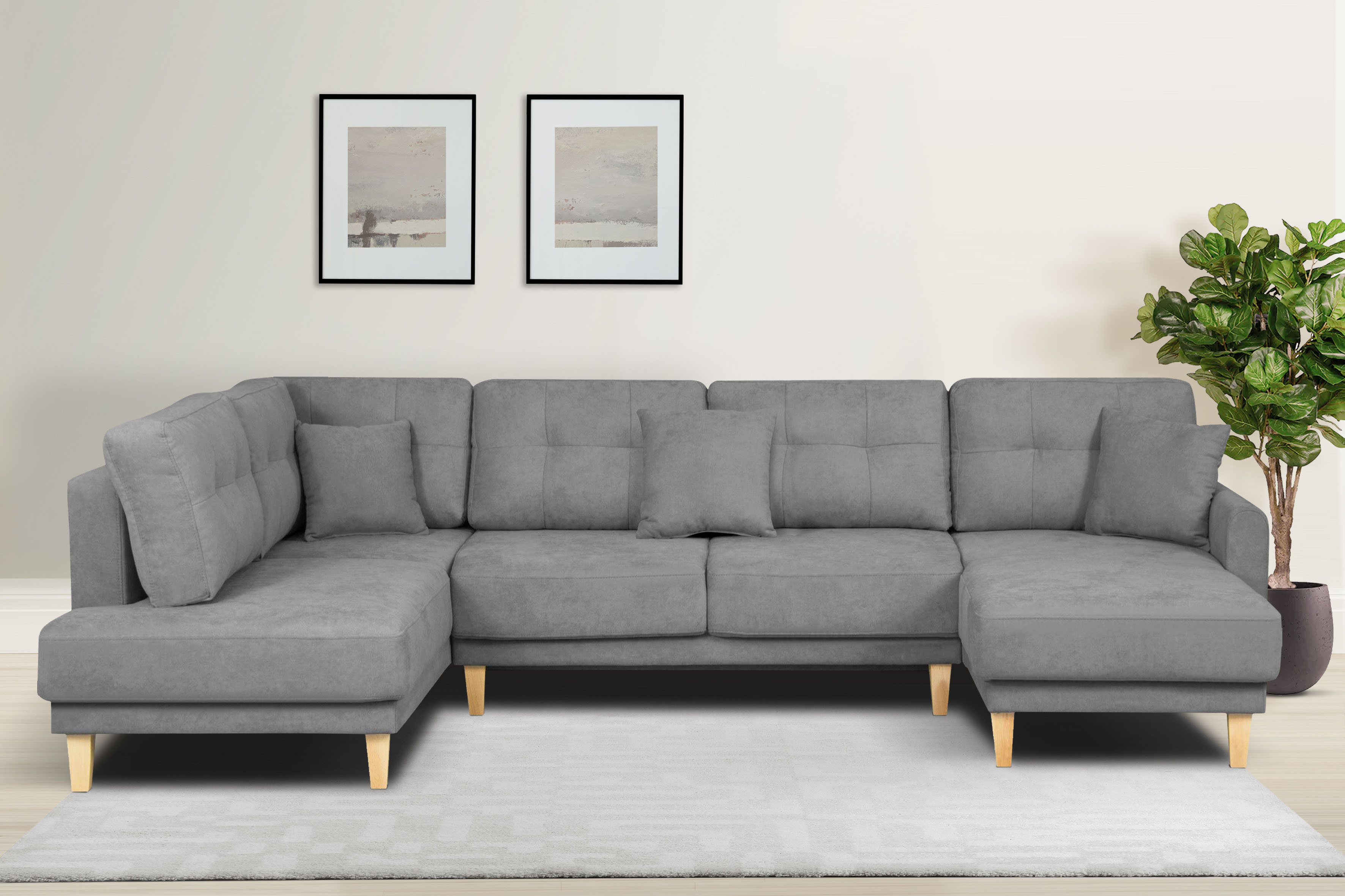 OTTO home Wohnlandschaft "TRIPLO U-Form wahlweise mit Schlaffunktion, B/T/H: 310/192/90 cm" Schlafsofa, auch mit Bettkasten, Steppung im Rückenkissen
