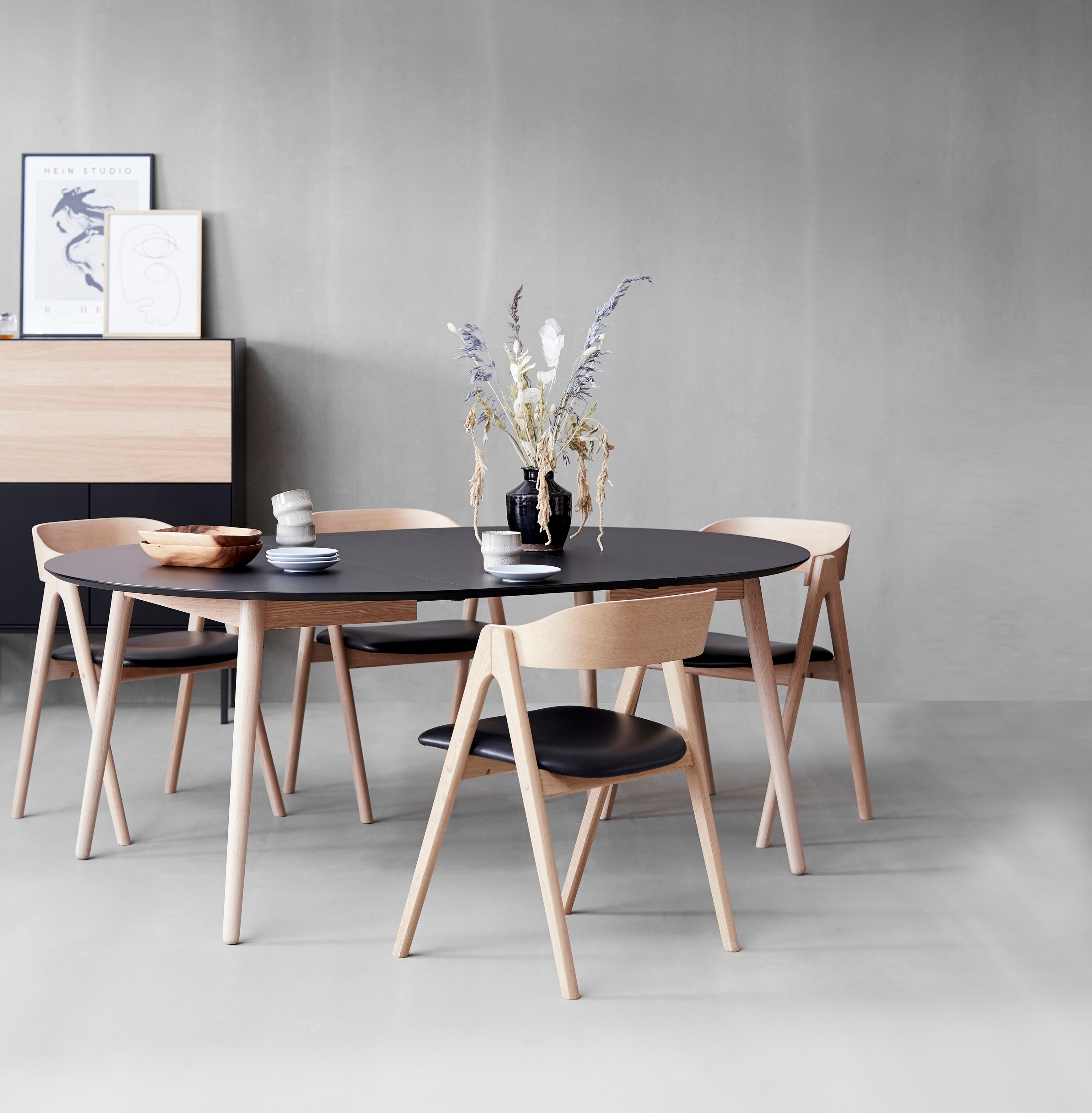 Hammel Furniture "Meza Designtisch mit Auszugsfunktion und 2 Einlegeplatten" Ø135(231) cm, runde Tischplatte aus MDF/Laminat, Massivholzgestell