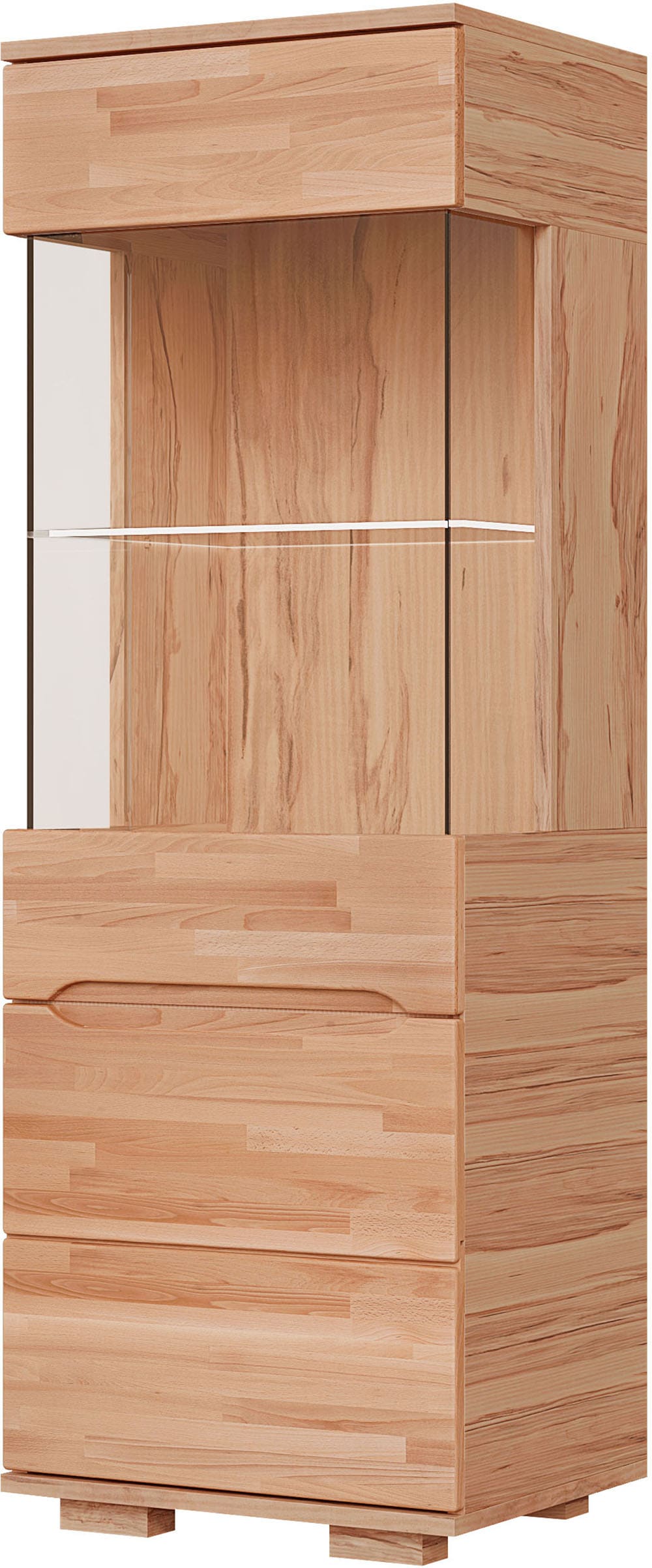 OTTO home Vitrine "VETRO: Fronten aus Massivholz, Korpus aus Melamin, 1Glastür" Kernbuche B/T/H:50/40/144cm, 2Variable einlegeboden, Türanschlag L/R