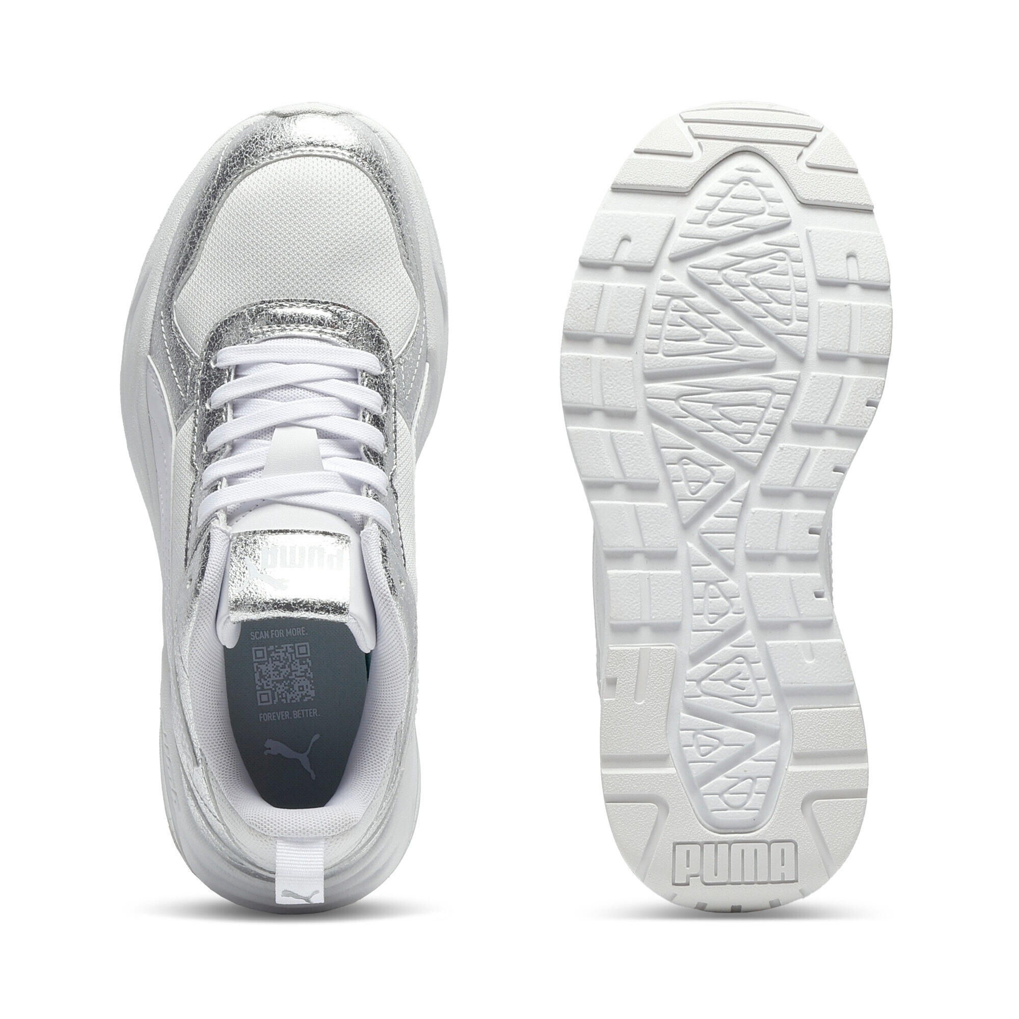 Sneaker PUMA "Trinity 2 Metallic Whisper Sneakers Damen", Damen, Gr. 38, weiß silber feather gray metallic, Obermaterial: Textil, Synthetik; Futter: Textil; Innensohle: Textil; Laufsohle: Gummi, Synthetik, Schuhe Sneaker 3
