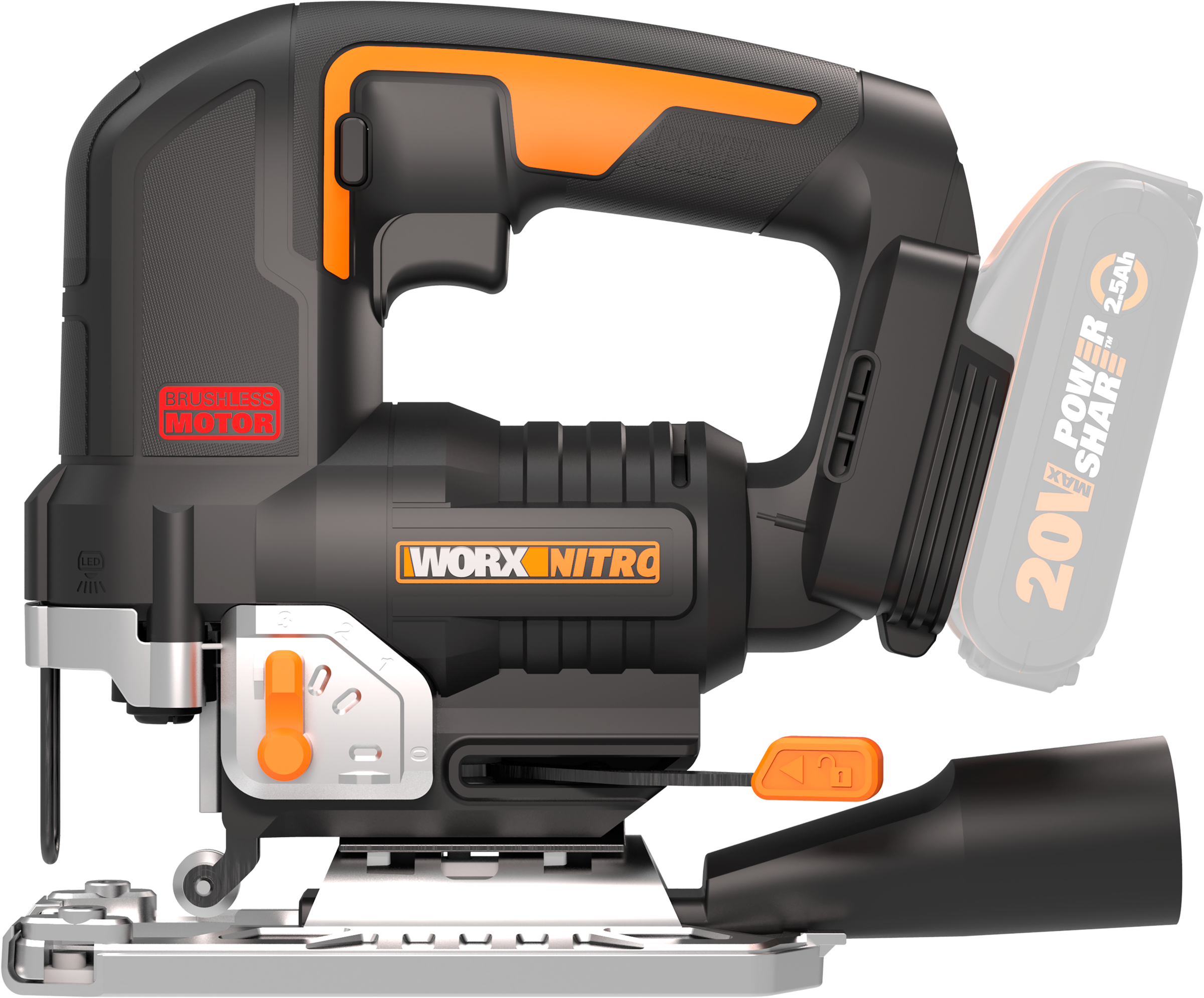 Worx Akku-Stichsäge »NITRO WX542.9«, Brushless-Motor, mit Absaug-Adapter, ohne Akku & Ladegerät