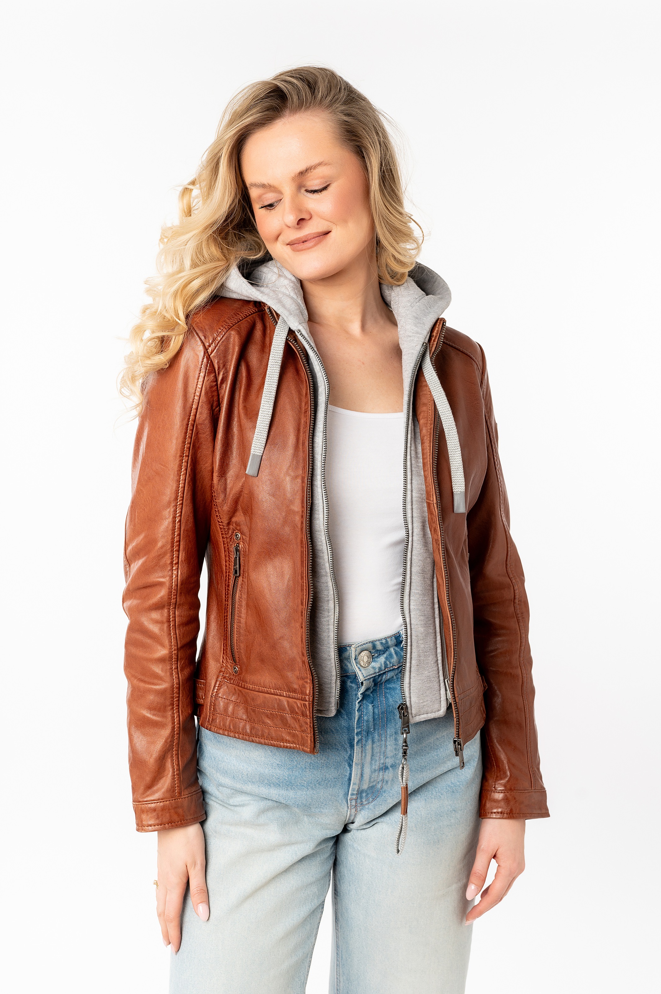 Mauritius Lederjacke "MWAleni" mit Kapuze mit Jerseykapuze und Stehkragen günstig online kaufen
