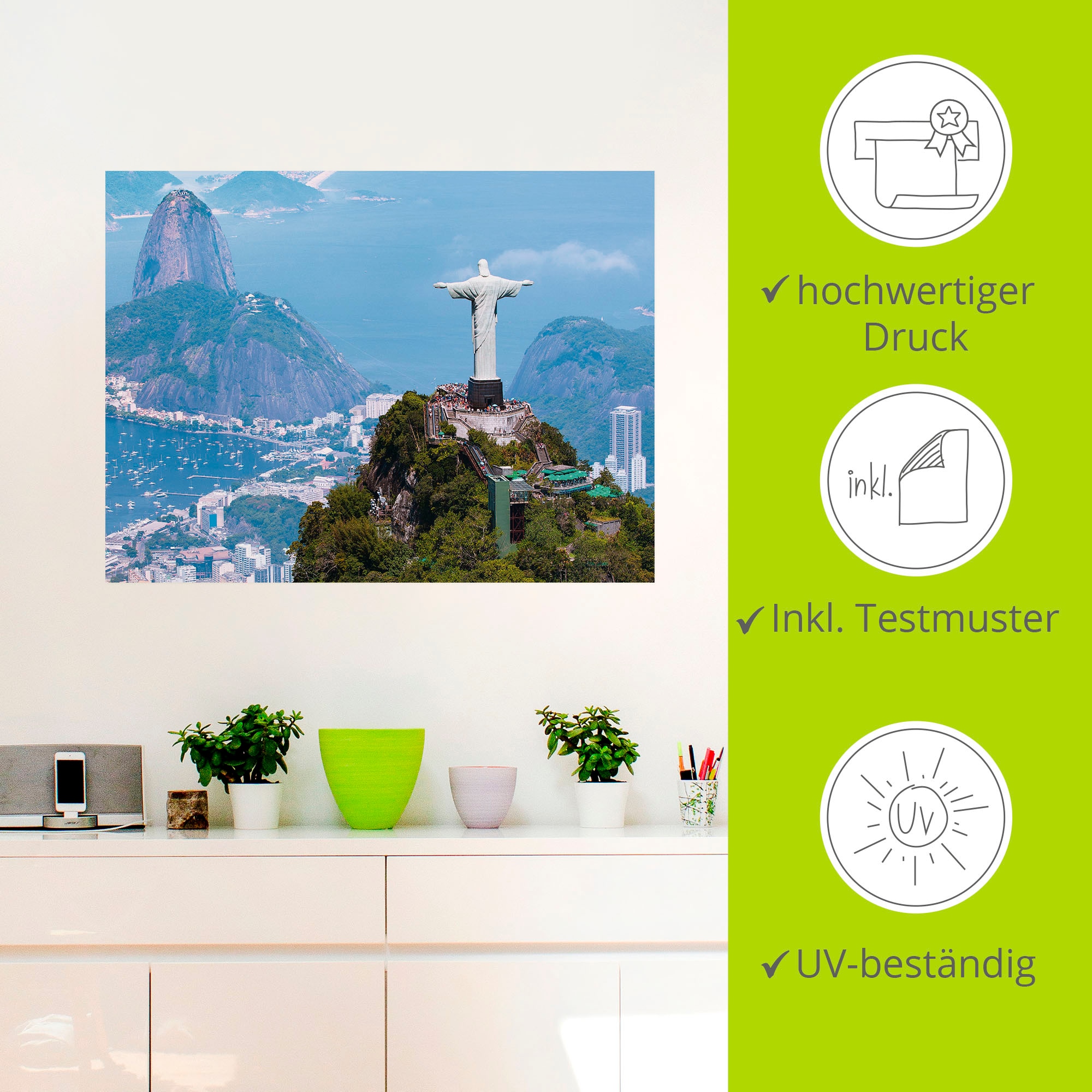 Artland Wandbild »Rio de Janeiro mit Cristo«, Gebäude, (1 St.), als Alubild, Outdoorbild, Leinwandbild, Wandaufkleber, versch. Größen