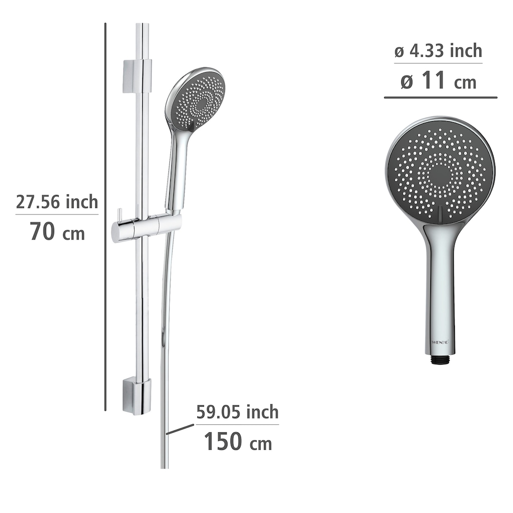 WENKO Stangenbrause-Set »Watersaving«, Chrom, Länge Stange: 70 cm