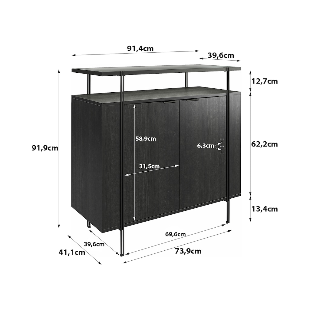 Dorel Home Barschrank »Wainwright«, mit Oberboden aus geriffeltem Glas, Breite 91,5 cm, Höhe 92 cm