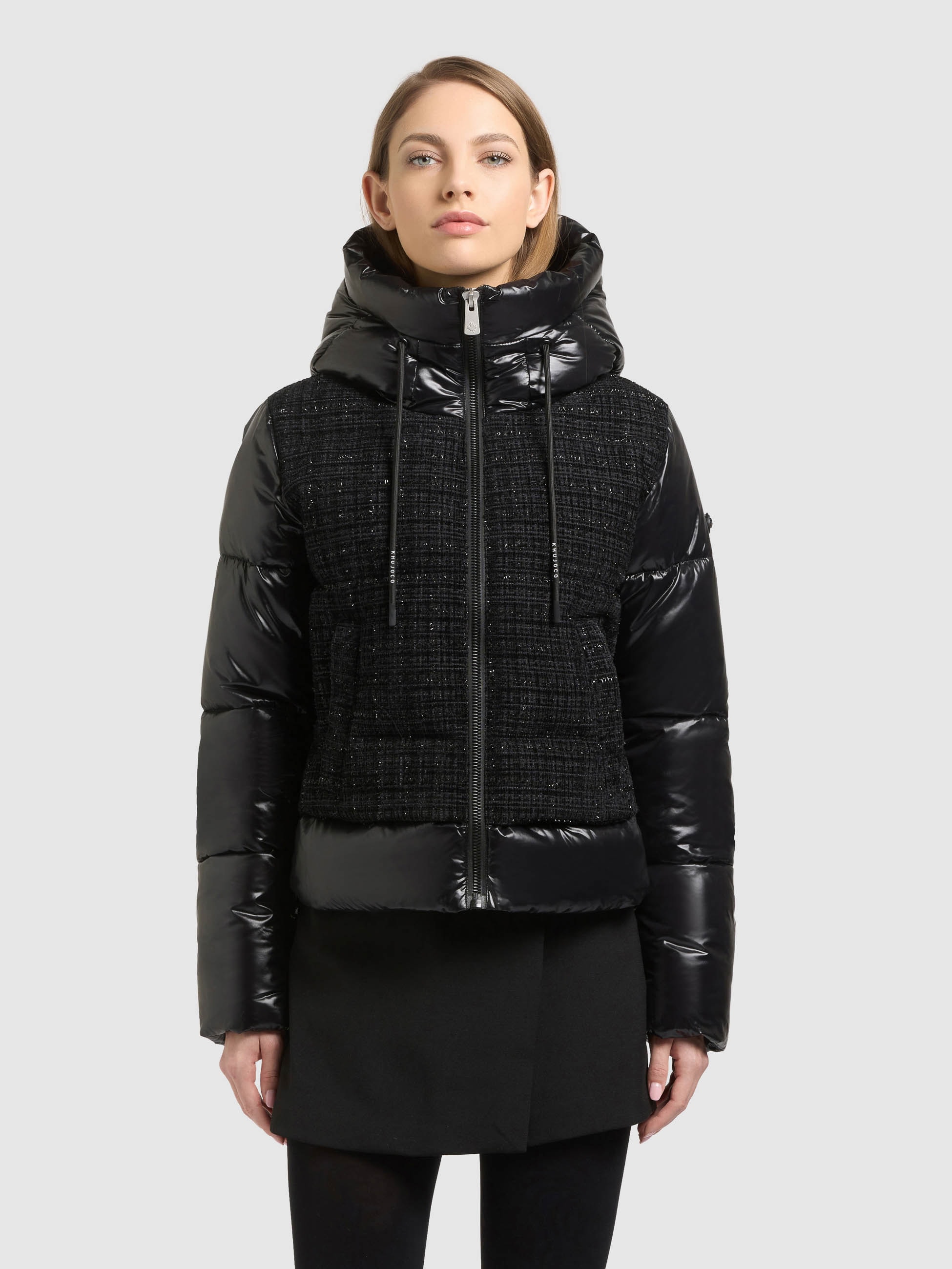 khujo Steppjacke »GRIEDA« mit Kapuze elastische Windstopperbündchen, Materialmix: Stepp und Boucle