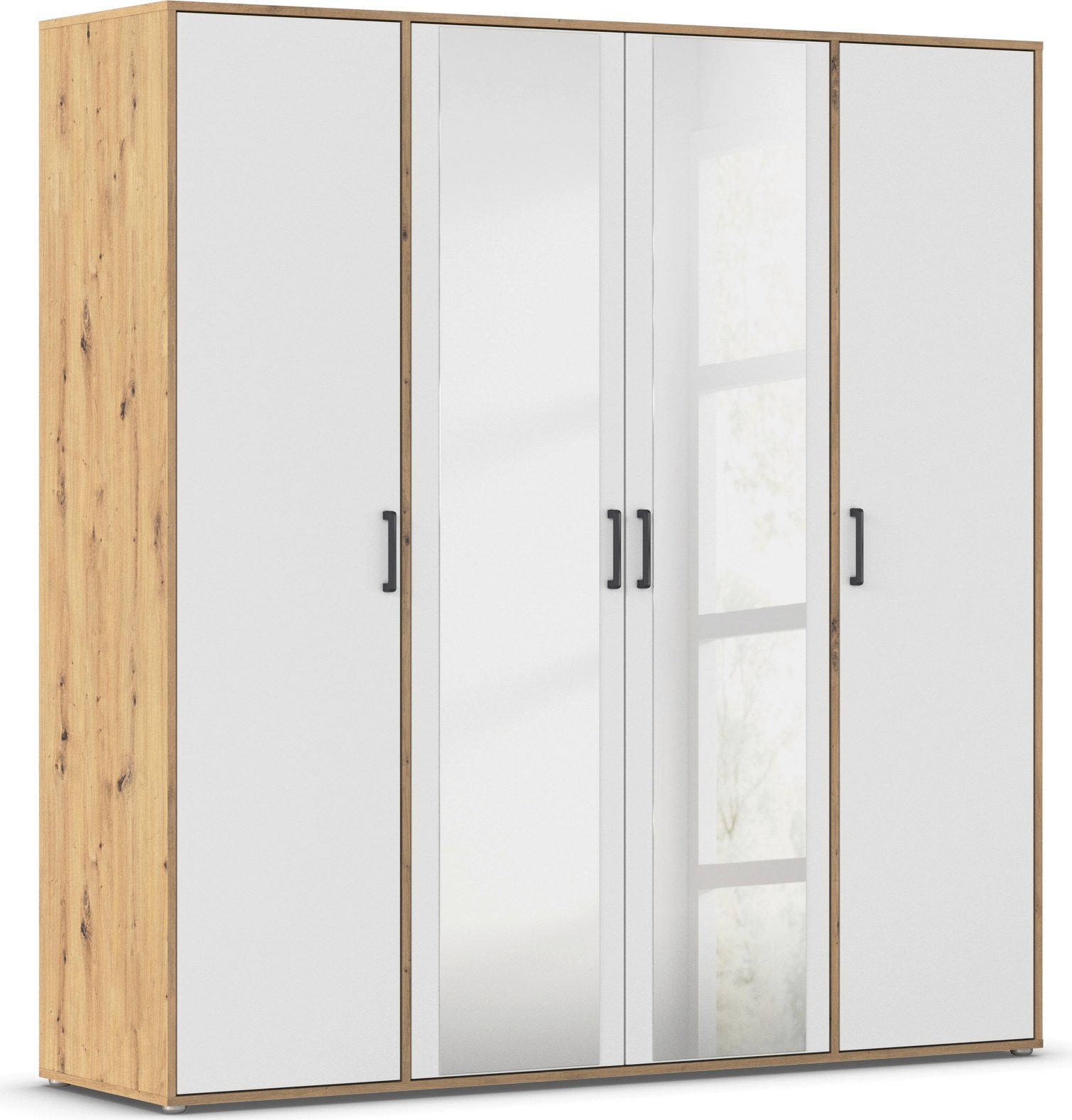 rauch "Kleiderschrank Schrank Garderobe Wäscheschrank VOYAGER" in 3 verschiedenen Ausstattungen BASIC/CLASSIC/PREMIUM, mit modernen Griffen in Graumetallic und Spiegel
