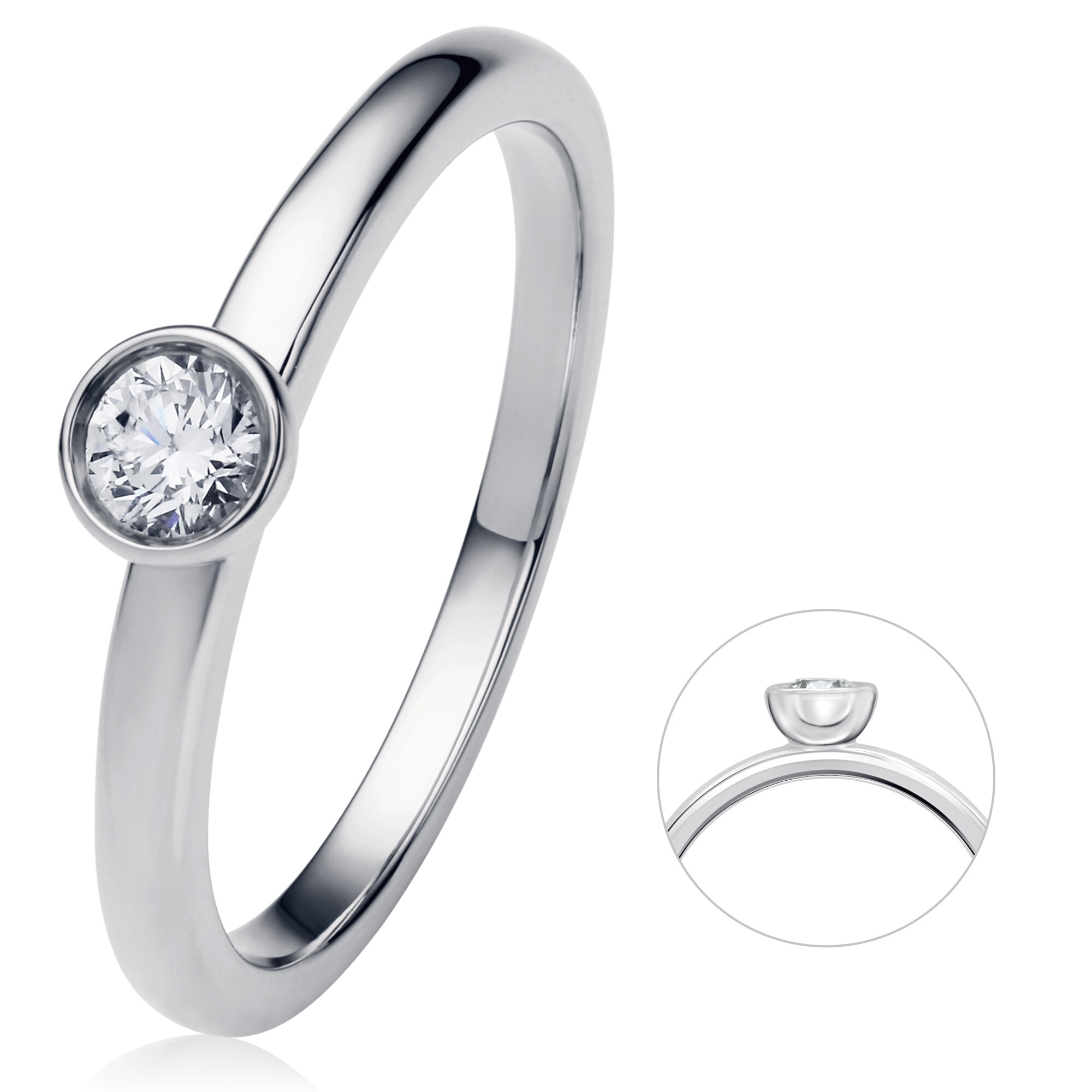 Diamantring »0.2 ct Diamant Brillant Zarge Ring aus 750 Weißgold«, Damen Gold Schmuck...