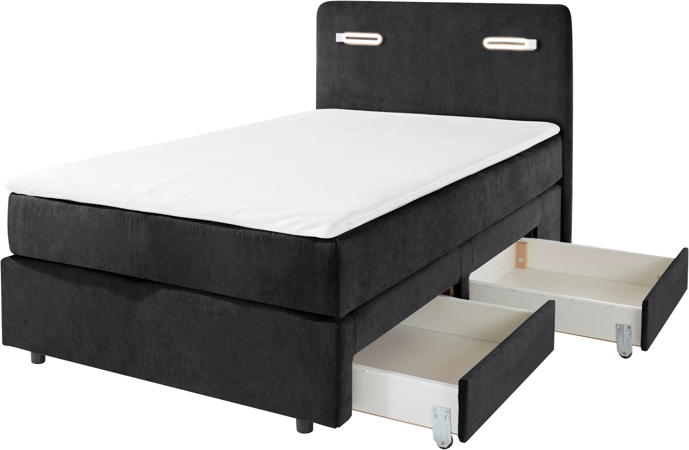 INOSIGN Boxbett »Luan«, Schubkästen, LED-Beleuchtung und Topper, in Breite 120 cm und 180 cm