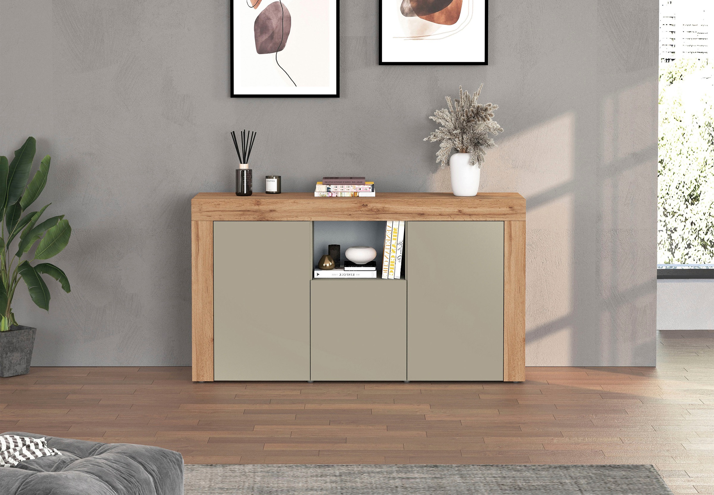 INOSIGN Sideboard »CHRONOS Breite 155 cm mit 3 Türen, 1 offenes und 6 geschlossene Fächer«, (1 St.), Sideboard,Kommode, Schrank, Grifflos mit Push to Open, Made in Italy