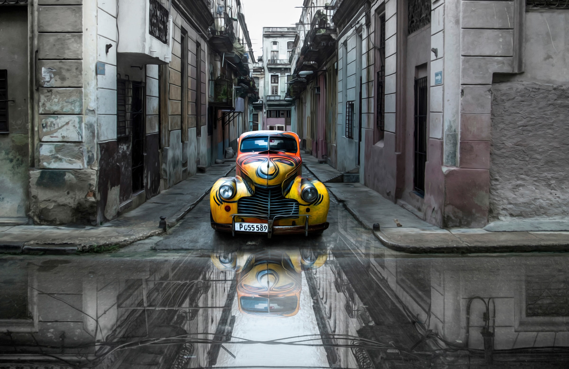 Papermoon Fototapete "Photo-Art SVETLIN YOSIFOV, KLASSISCHES ALTES AUTO IN HAVANNA, KUBA"